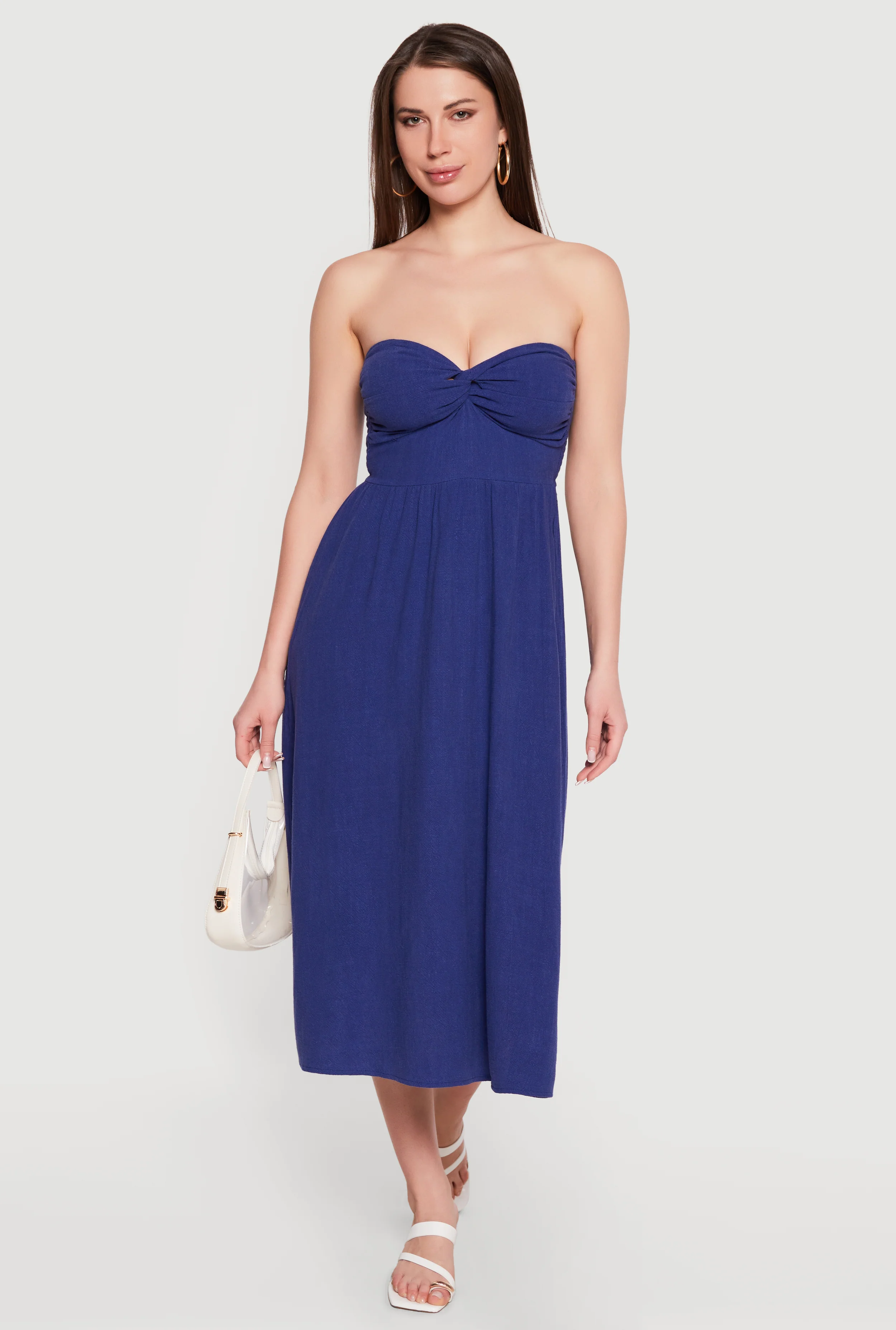 Twist Front Strapless Midi Dress