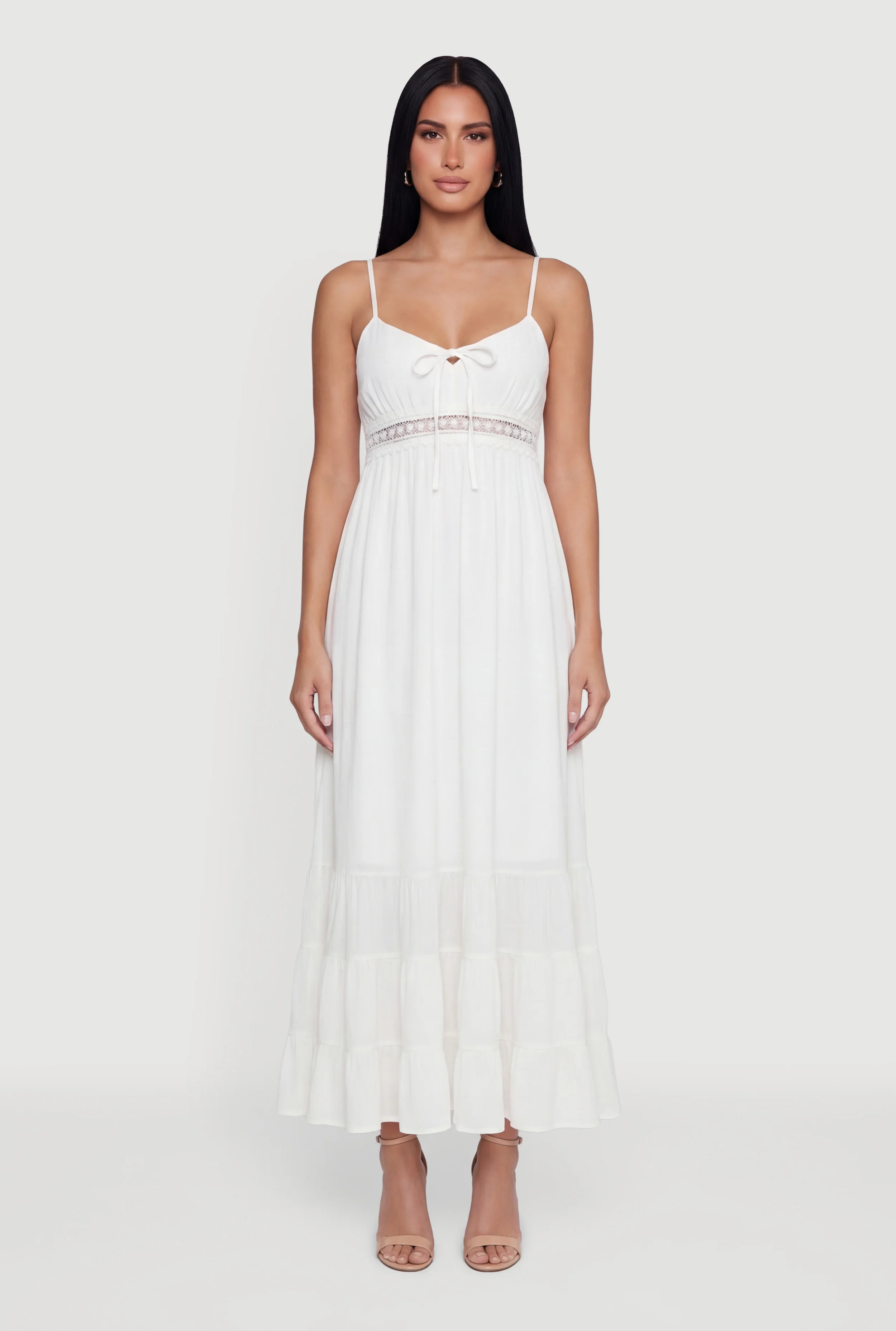 Tie Front Keyhole Tiered Cami Maxi Dress
