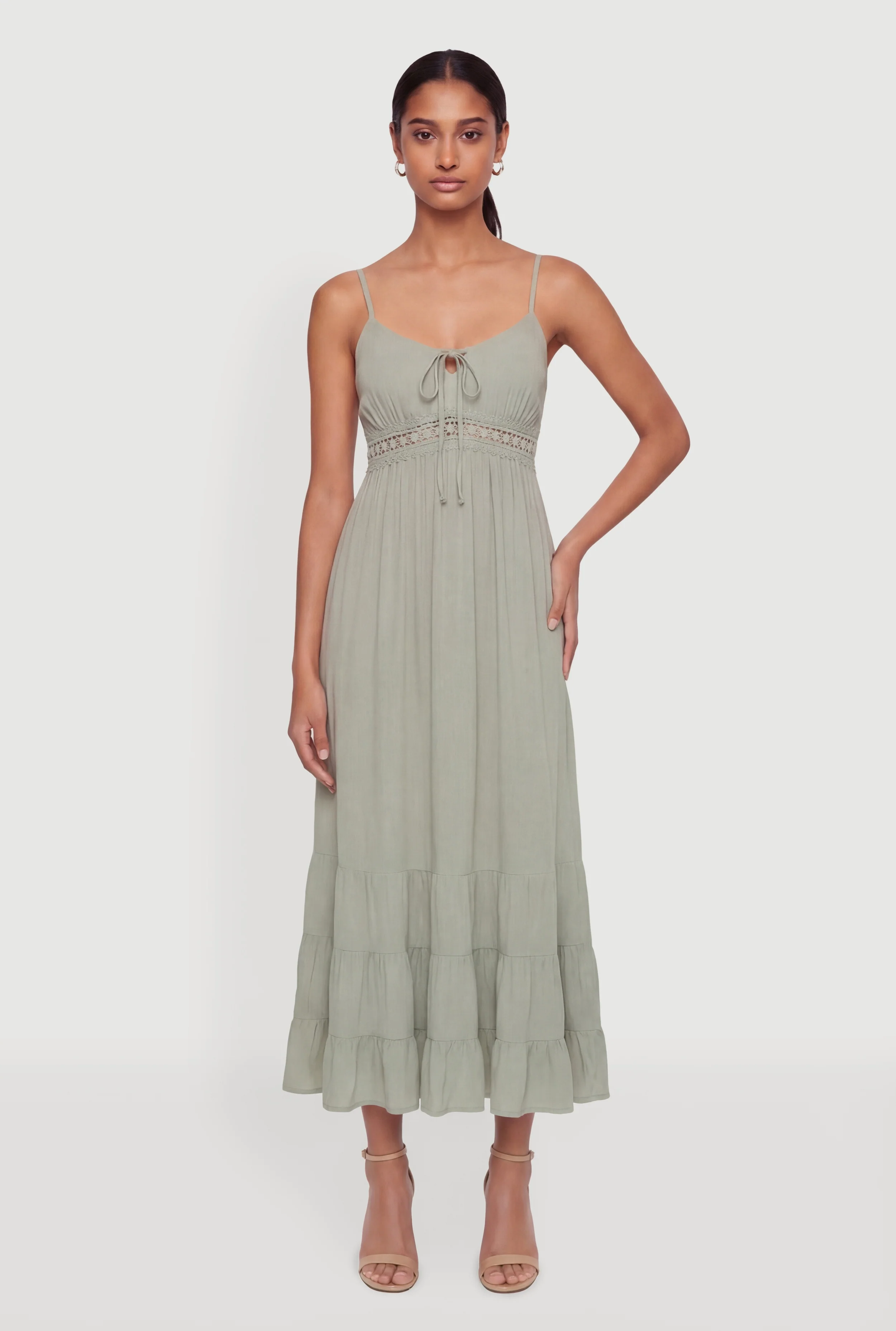 Tie Front Keyhole Tiered Cami Maxi Dress