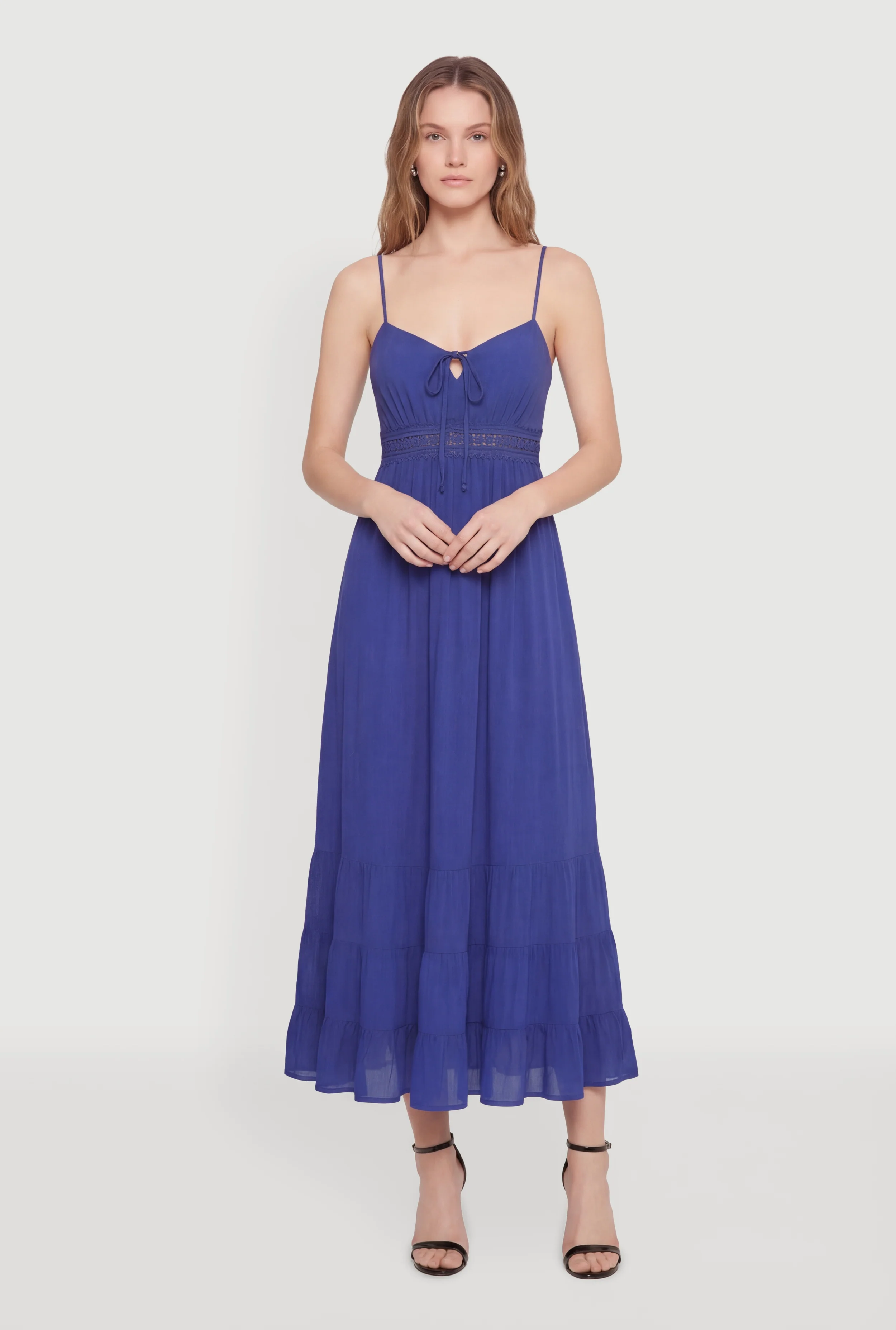 Tie Front Keyhole Tiered Cami Maxi Dress