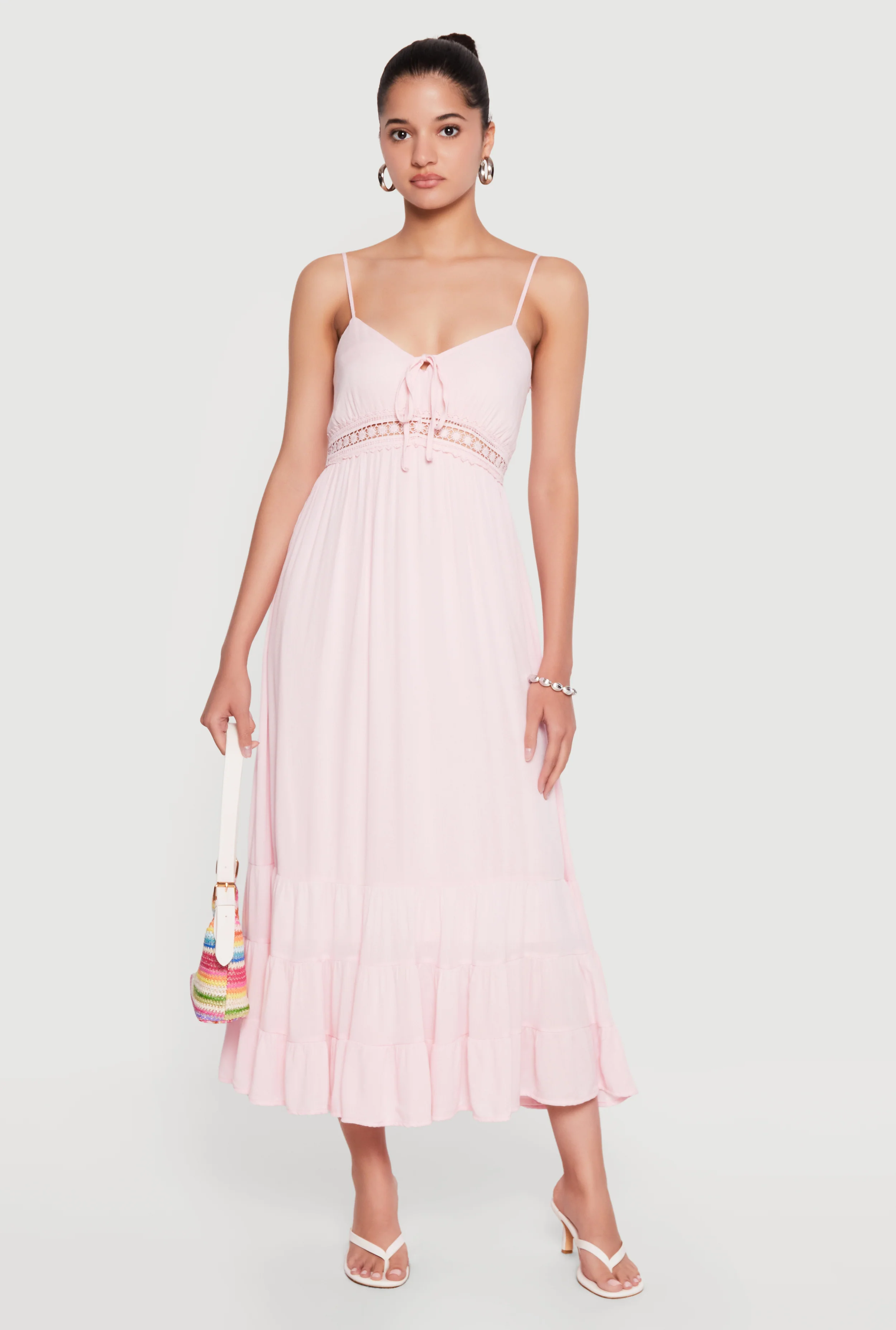 Tie Front Keyhole Tiered Cami Maxi Dress