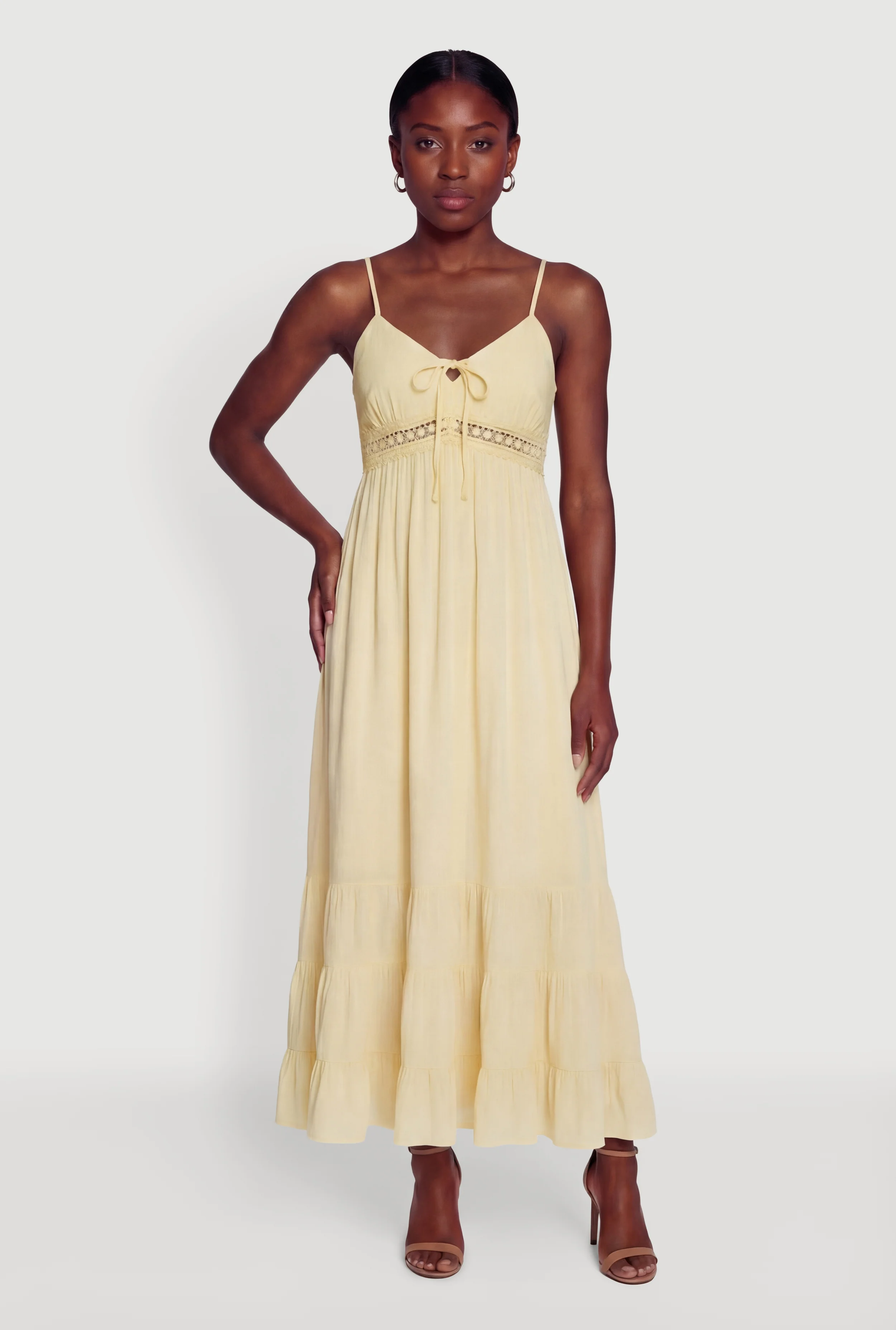 Tie Front Keyhole Tiered Cami Maxi Dress