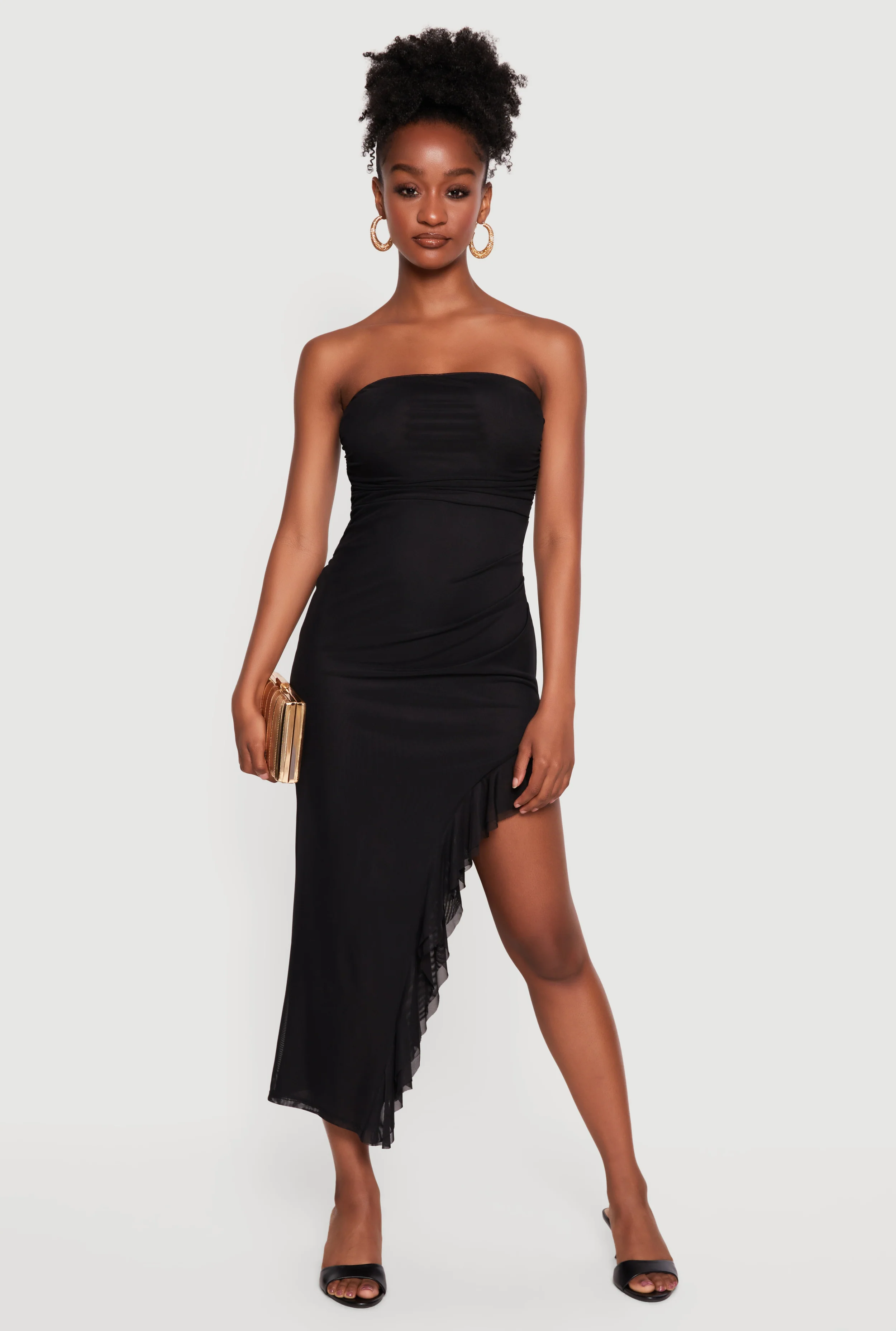 Ruffle Hem Side Slit Mesh Midi Dress