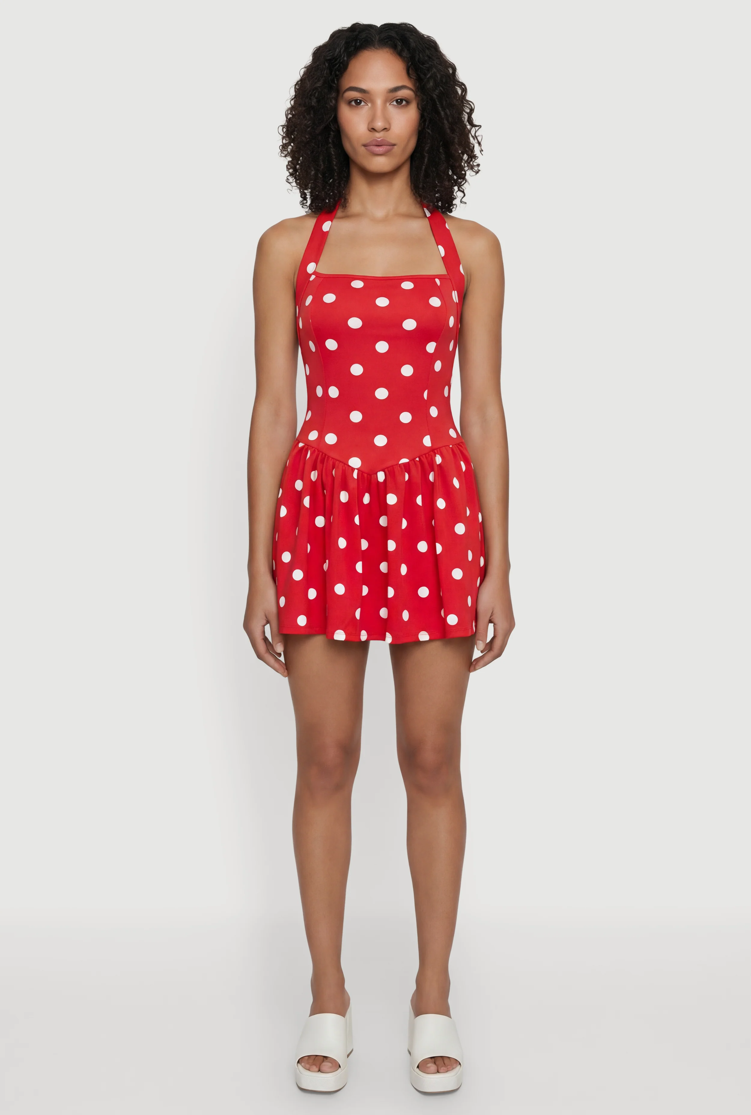 Polka Dot Halter Mini Dress