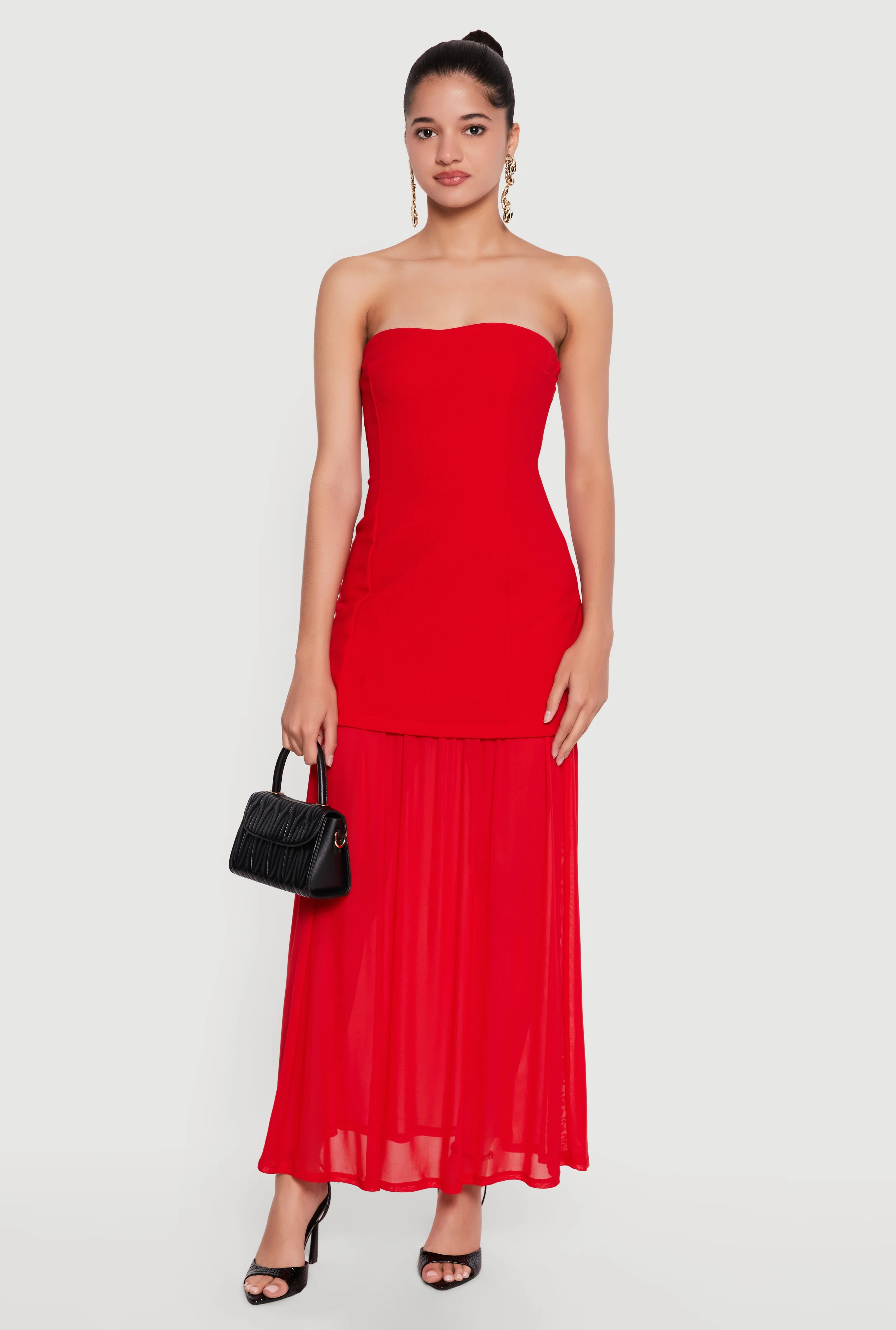 Layered Look Pintuck Detail Mesh Hem Dress