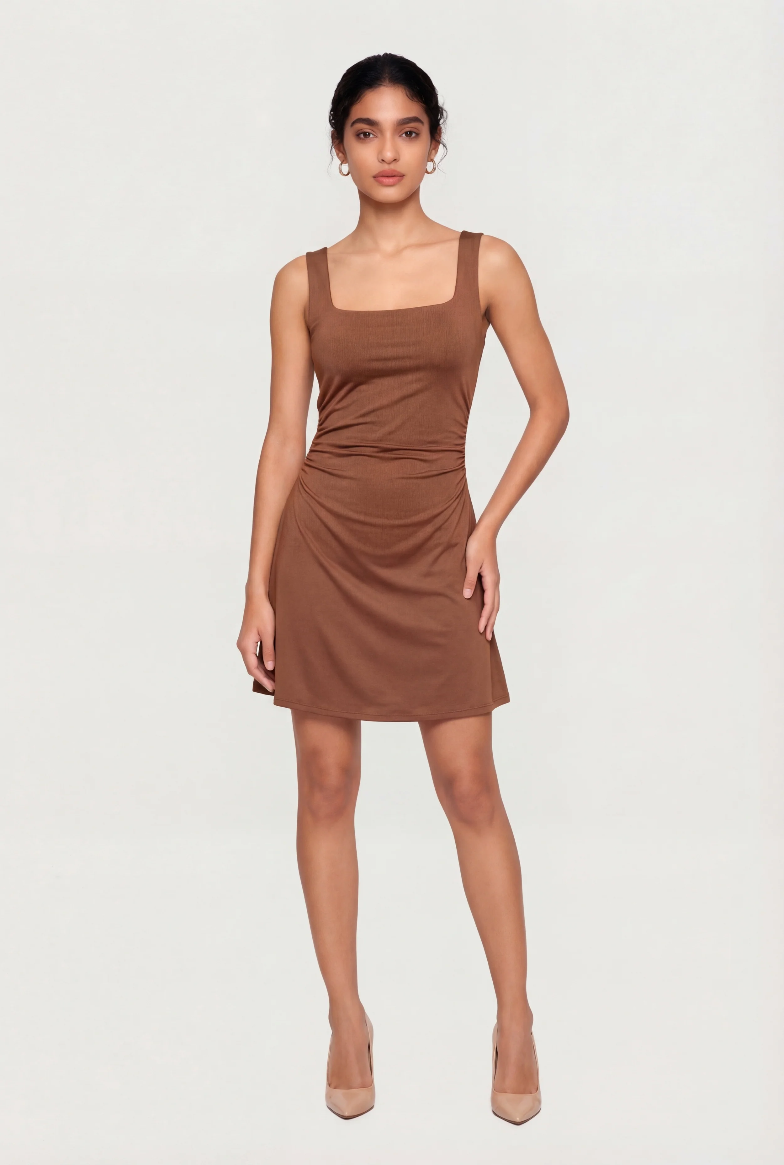 Square Neck Ruched Side Mini Dress