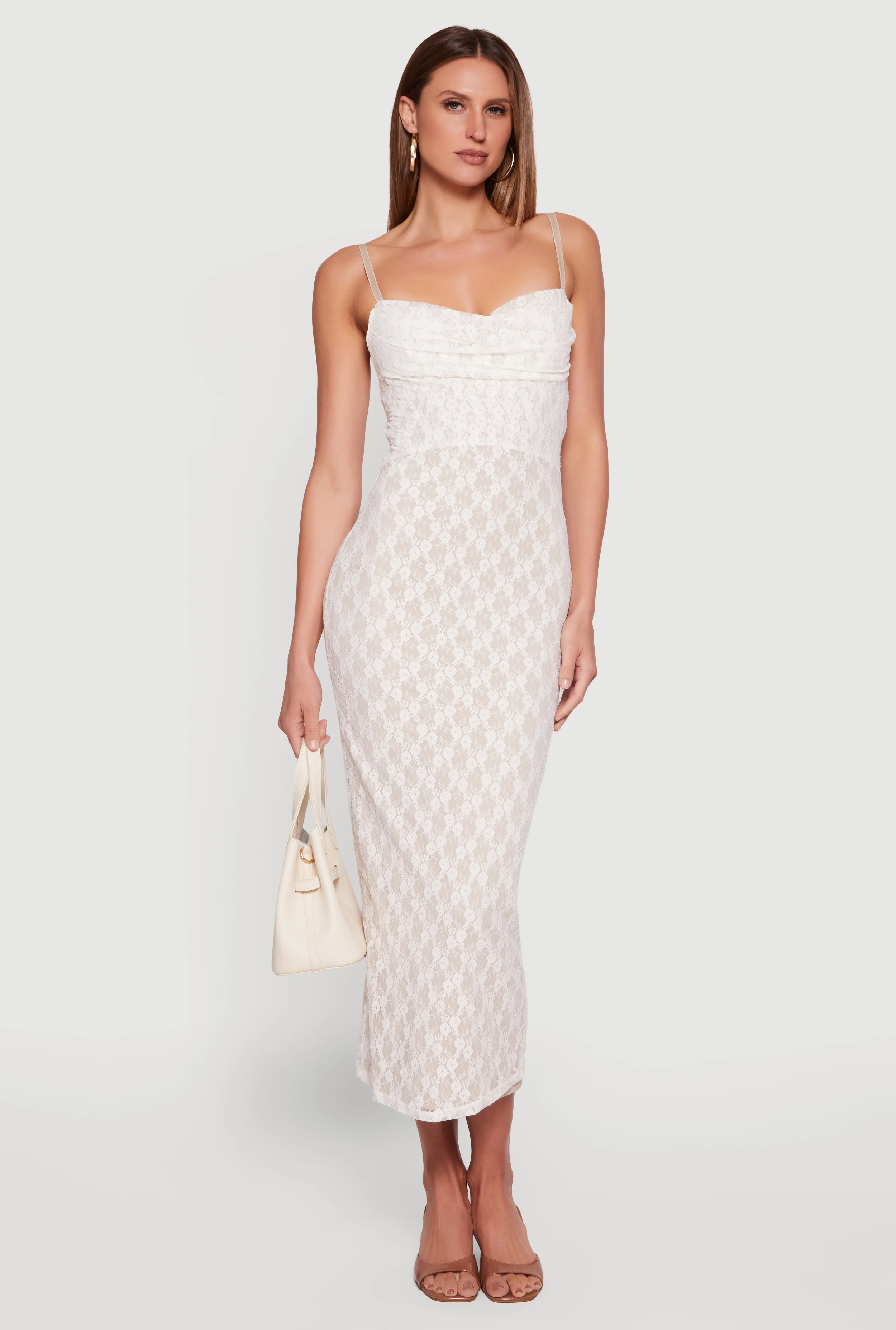 Lace Cowl Neck Sweetheart Neckline Keyhole Back Dress