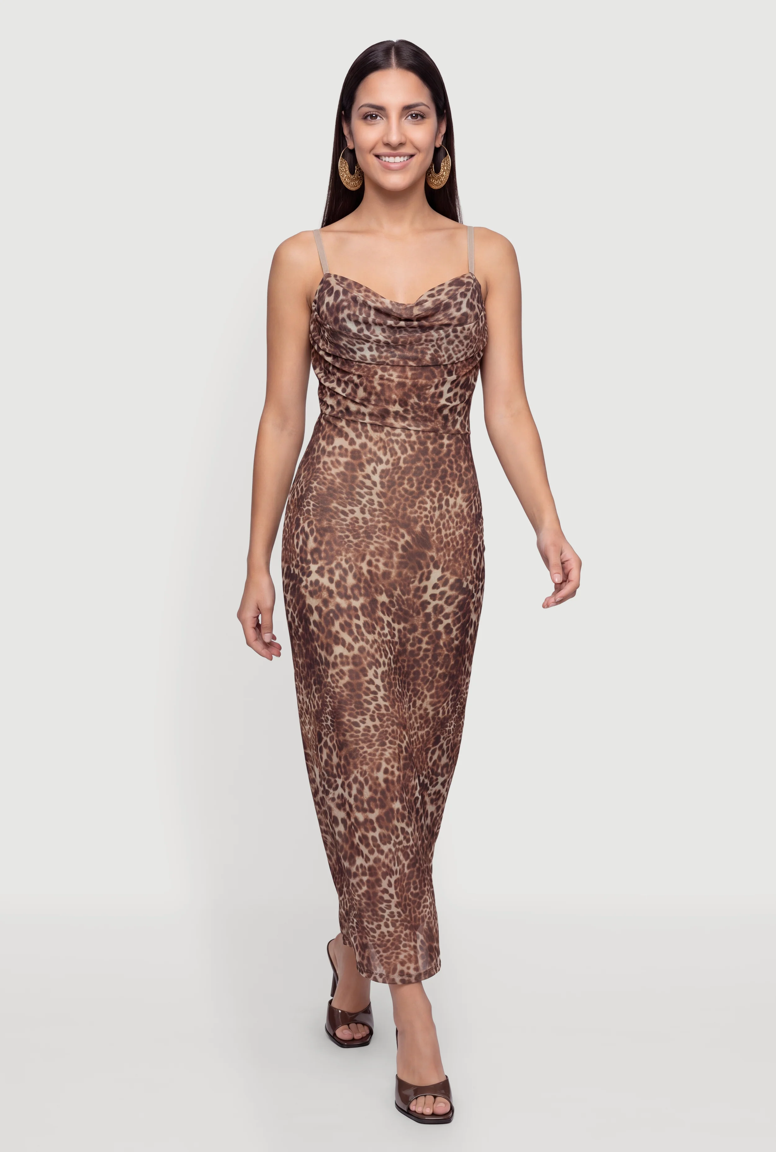 Keyhole Back Sweetheart Cowl Neck Mesh Bustier Dress