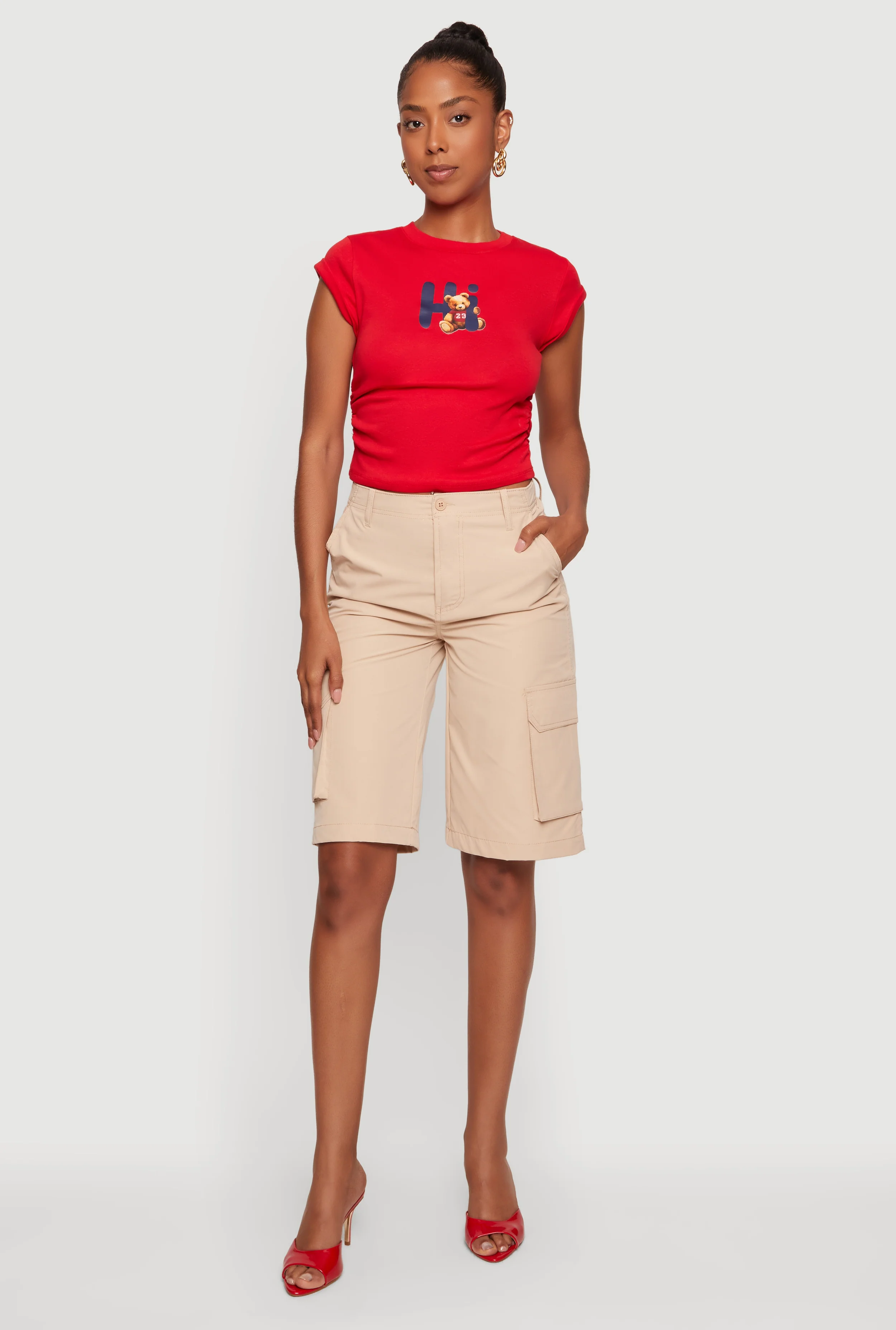 High Waisted Cargo Bermuda Shorts