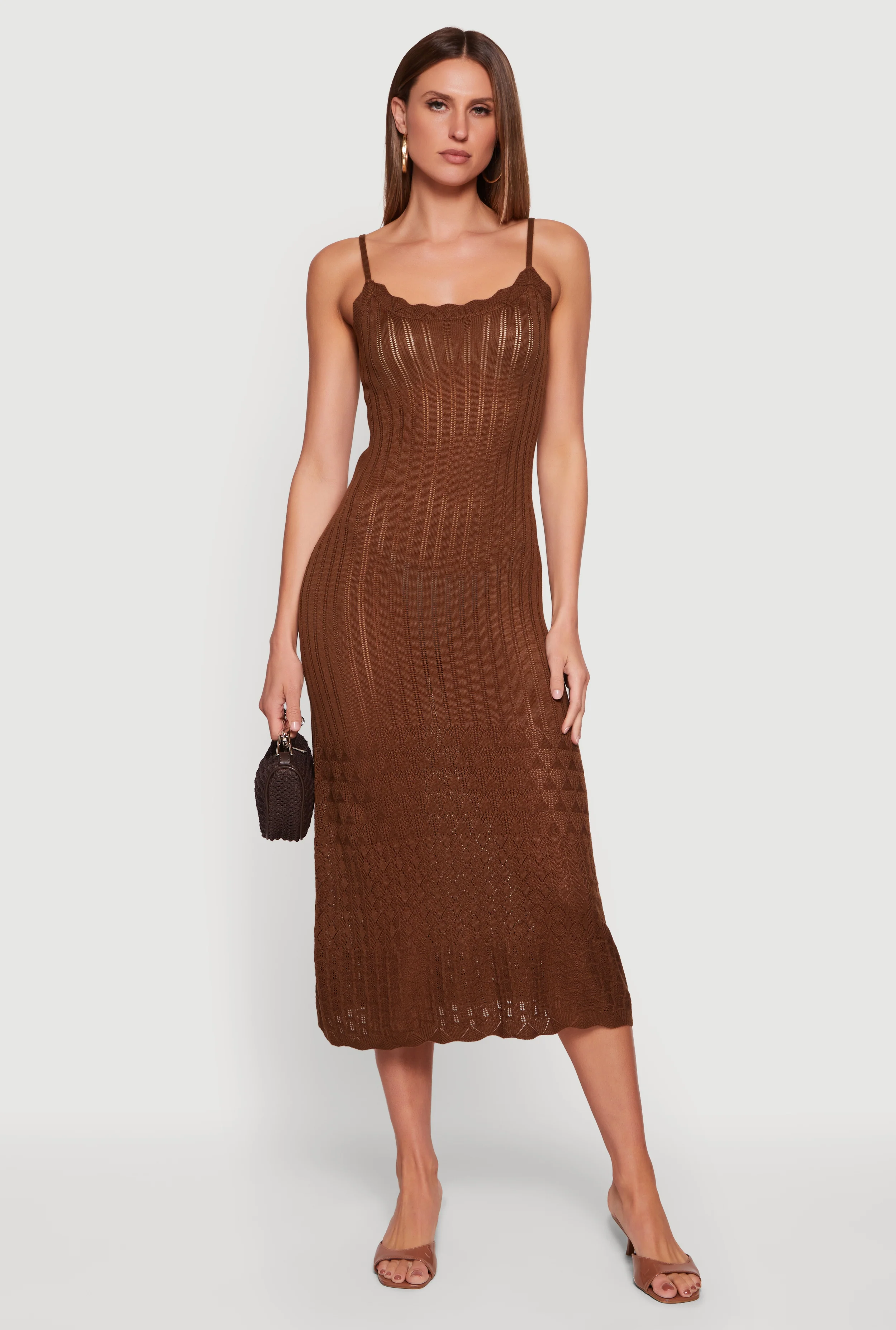 Pointelle Knit Hem Scoop Neck Crochet Dress