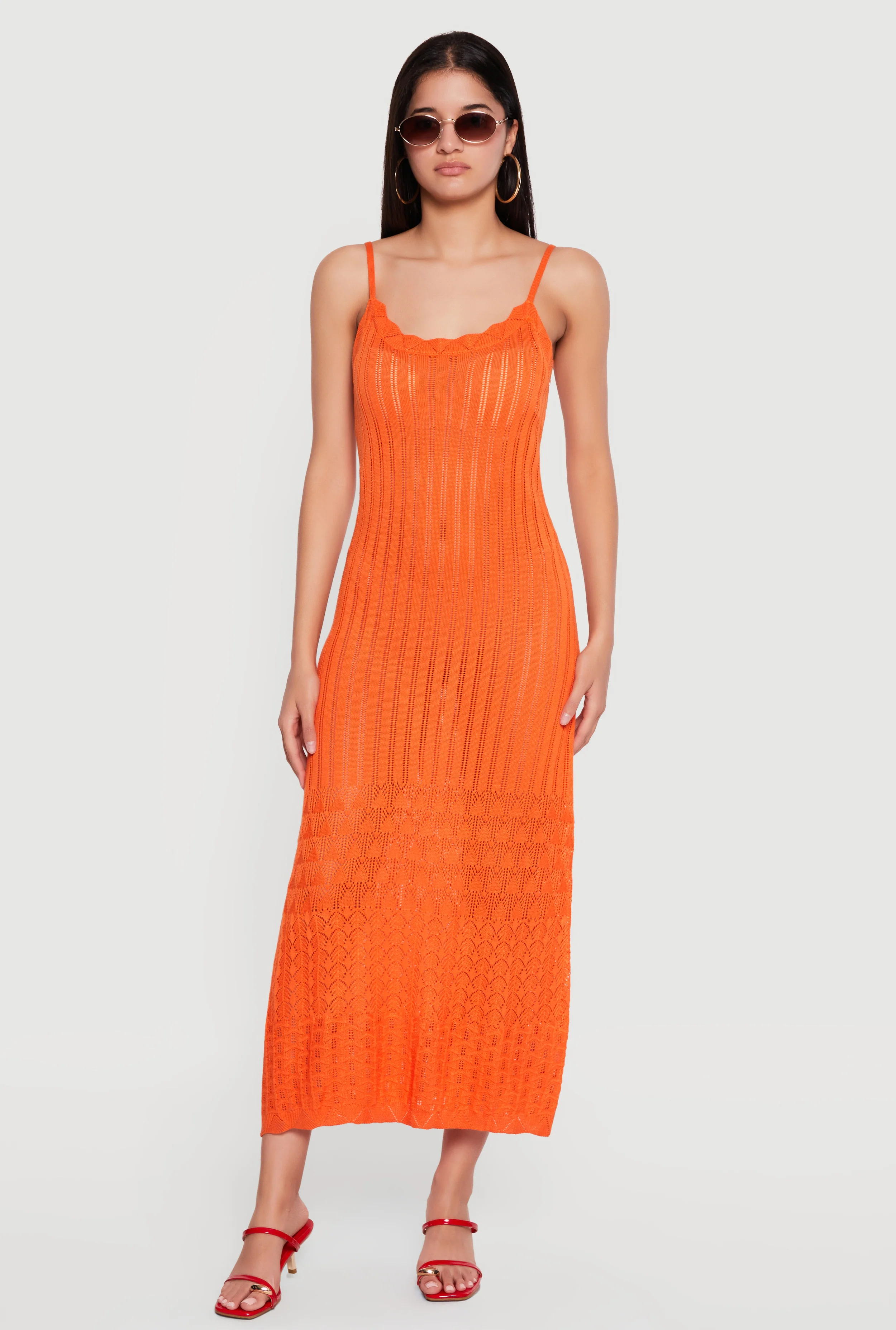 Pointelle Knit Hem Scoop Neck Crochet Dress
