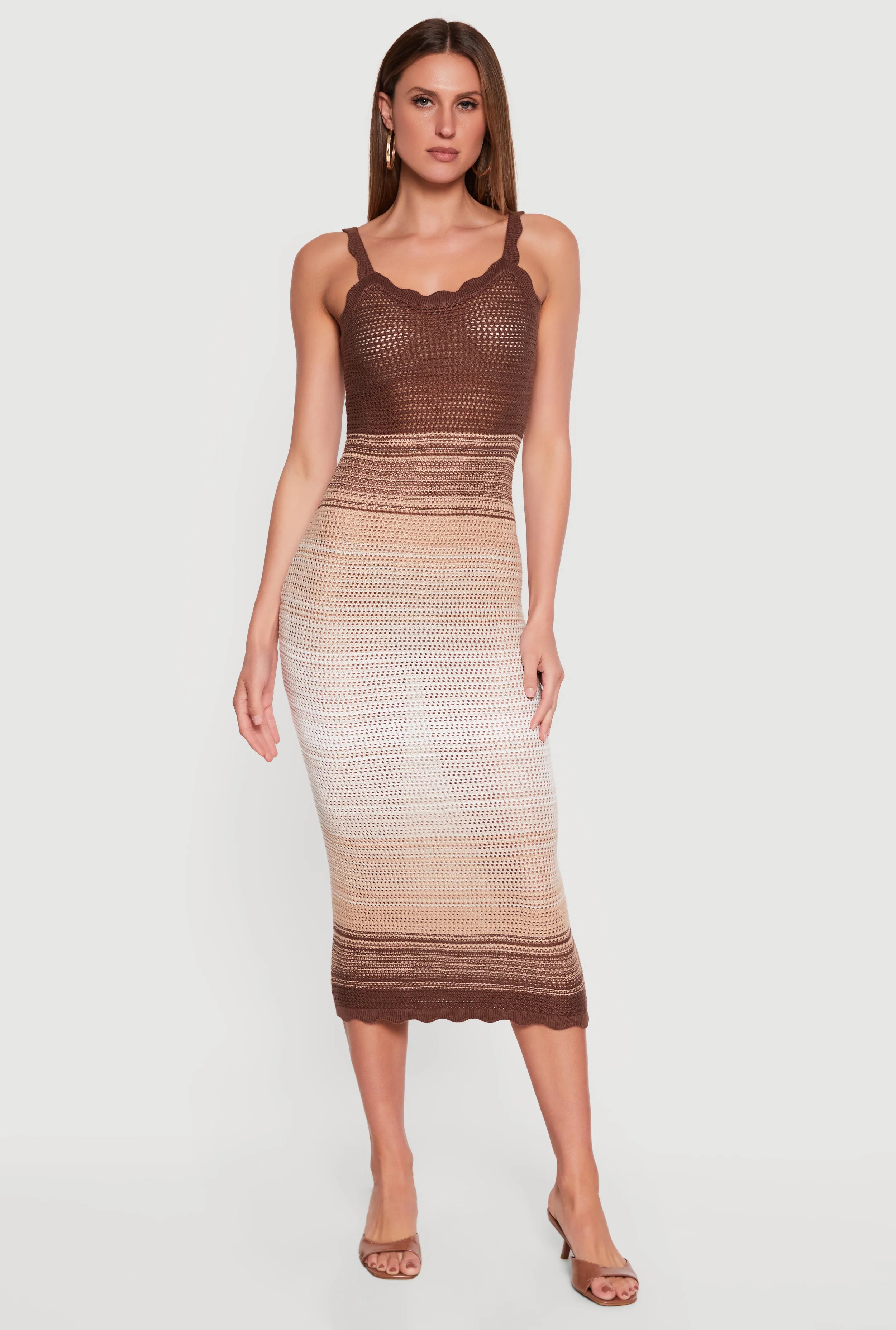 Ombre Striped Crochet Cami Maxi Dress