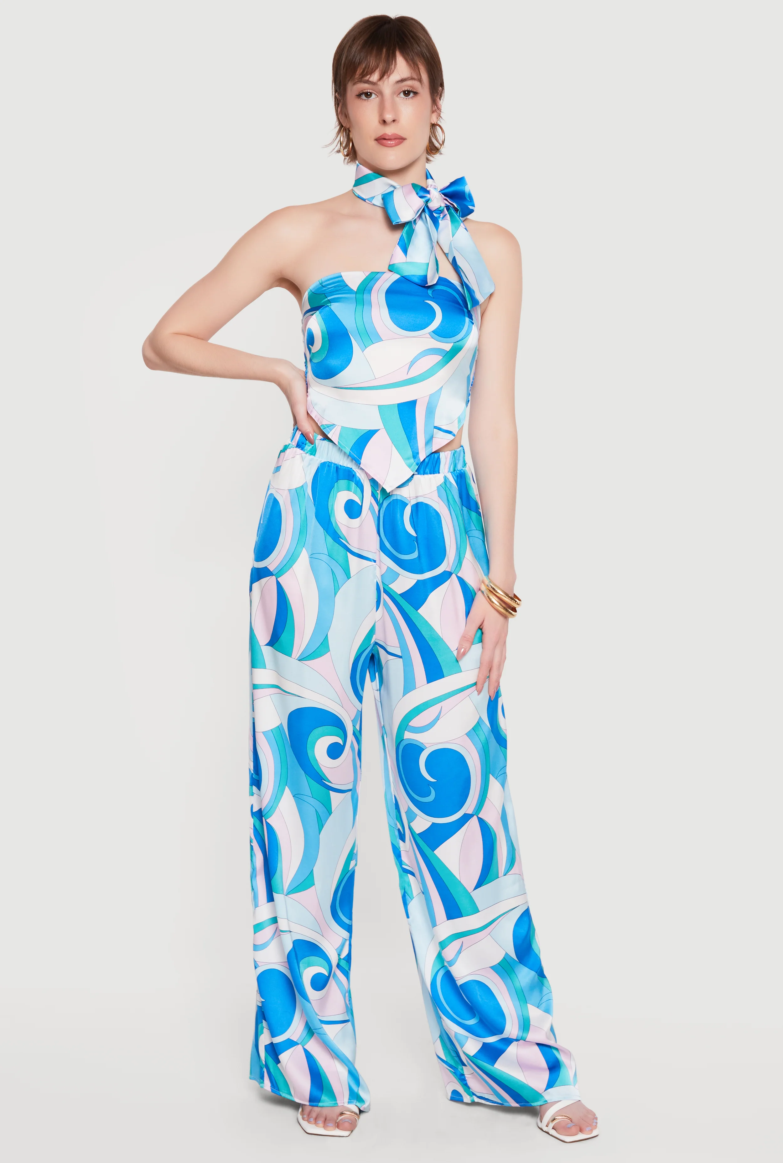 Satin Printed Patterned Wide Leg Casual Pants