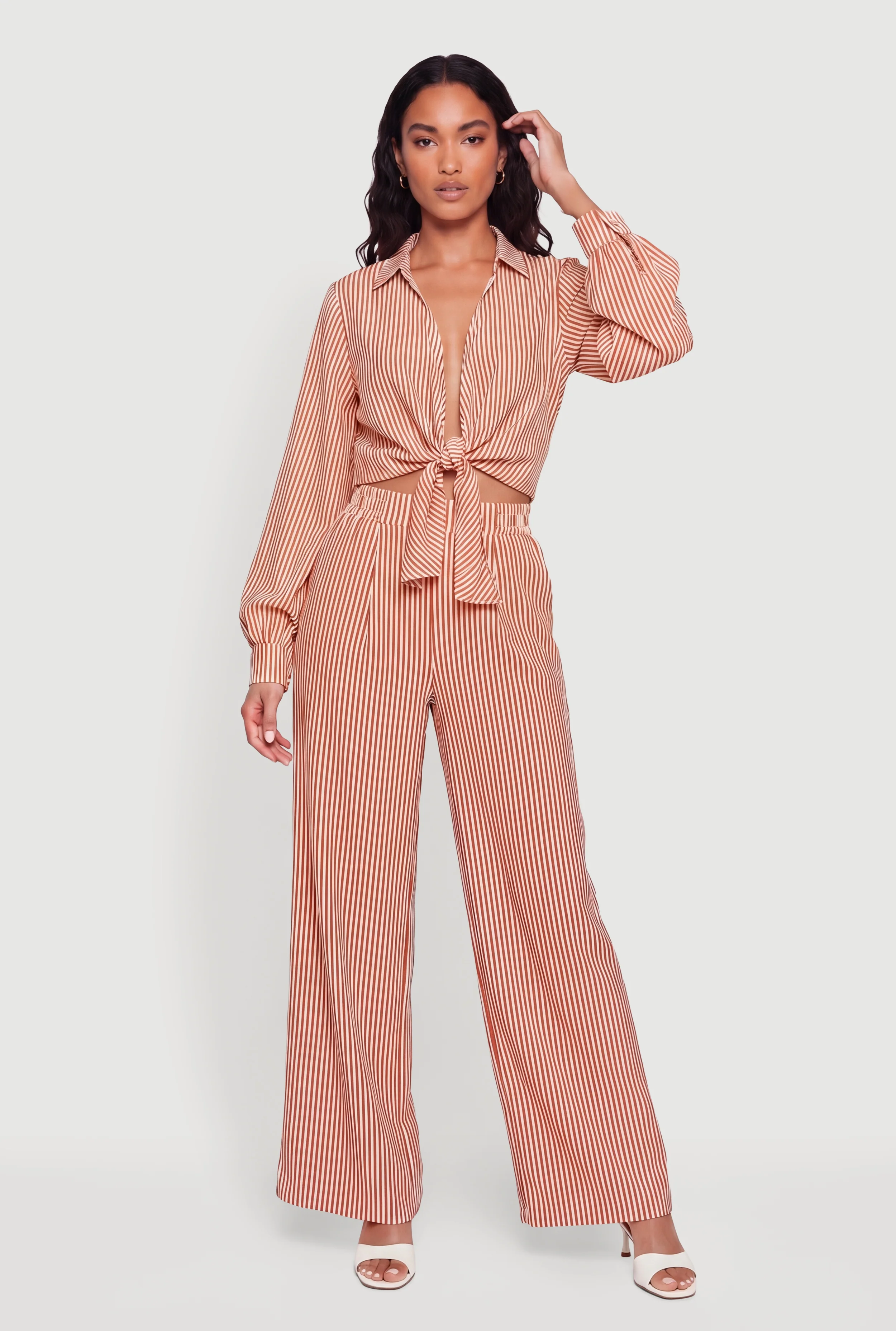 Striped High Waisted Wide Leg Casual Pants