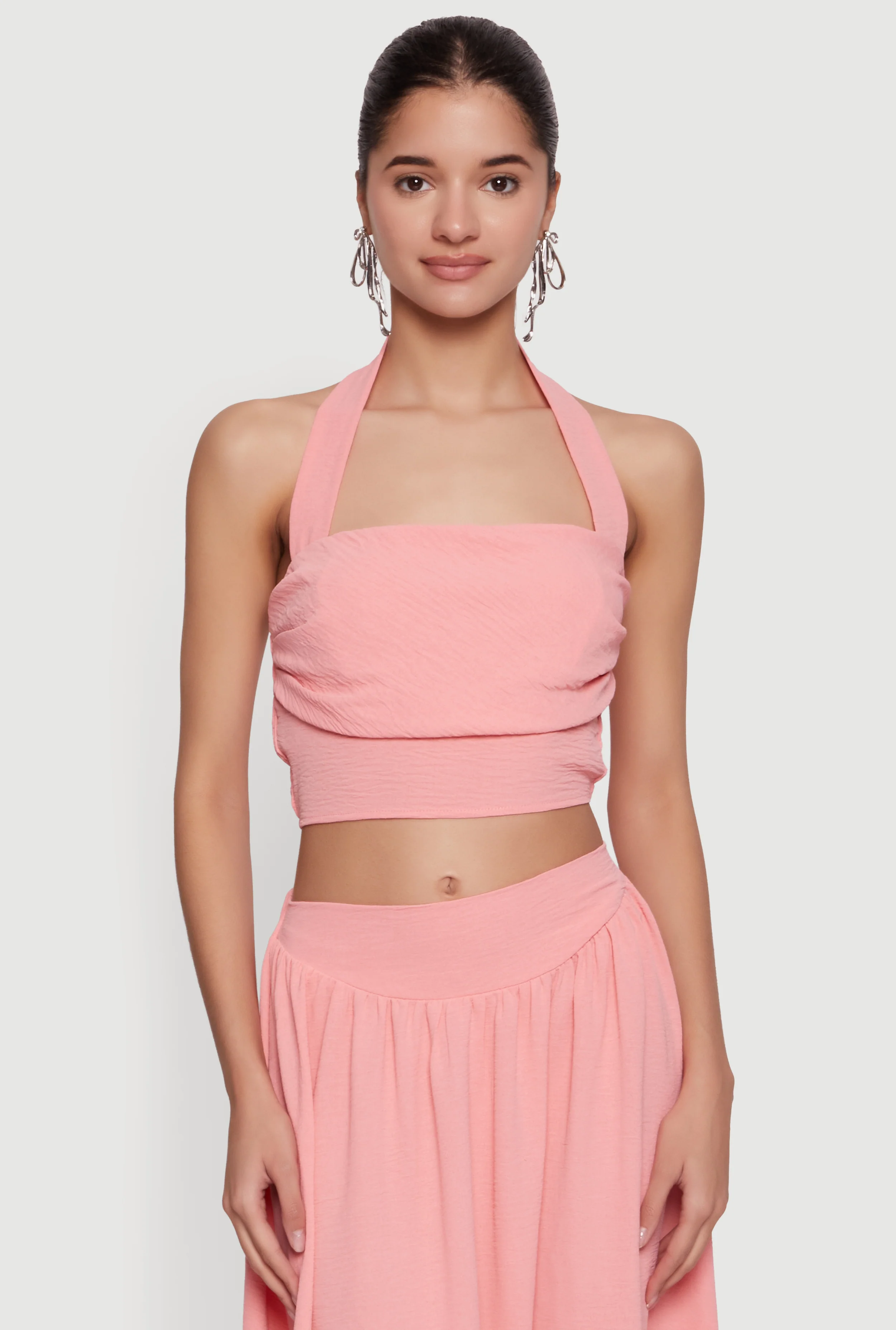 Airy Crepe Knit Halter Crop Top