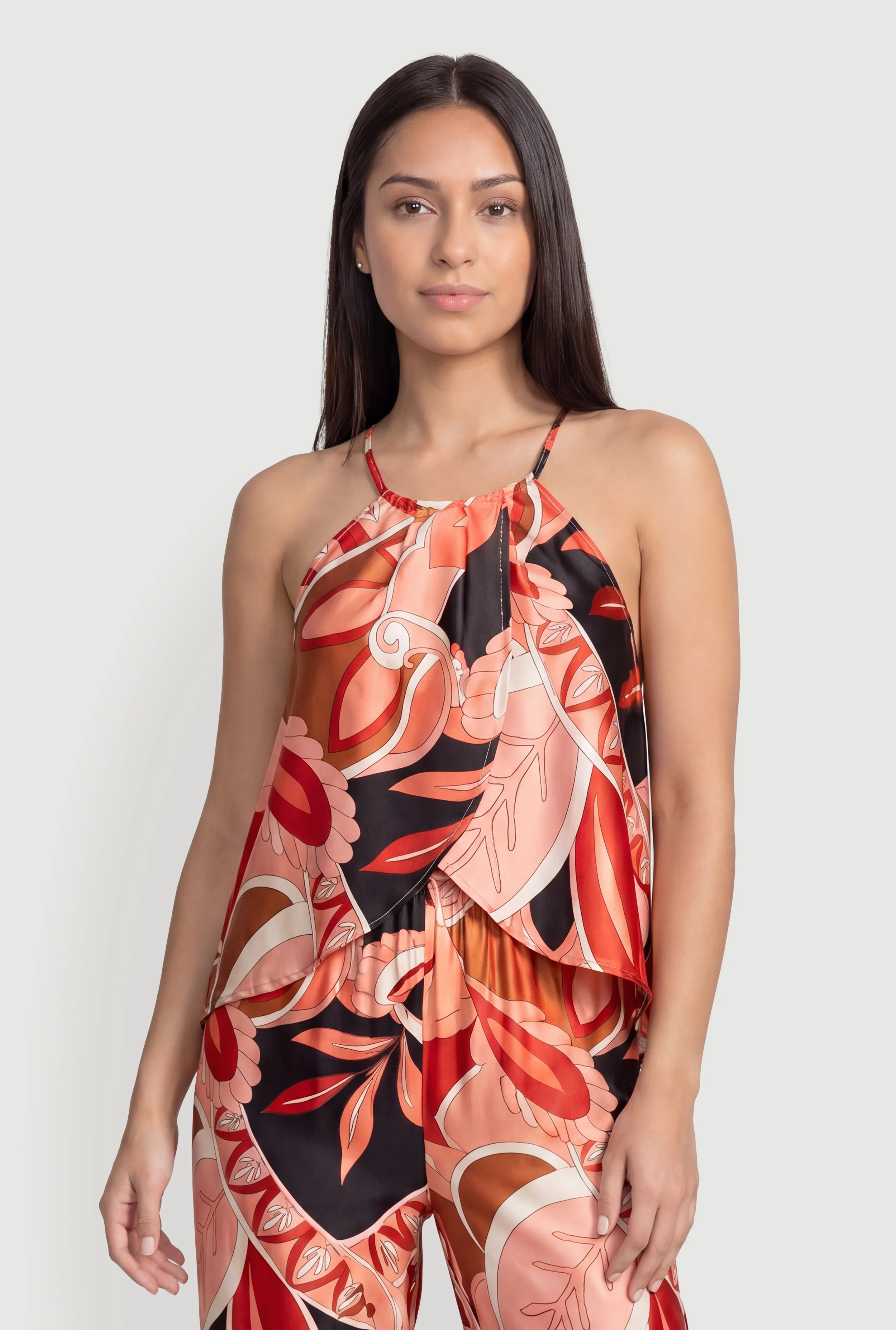 Patterned Satin Flyaway Top