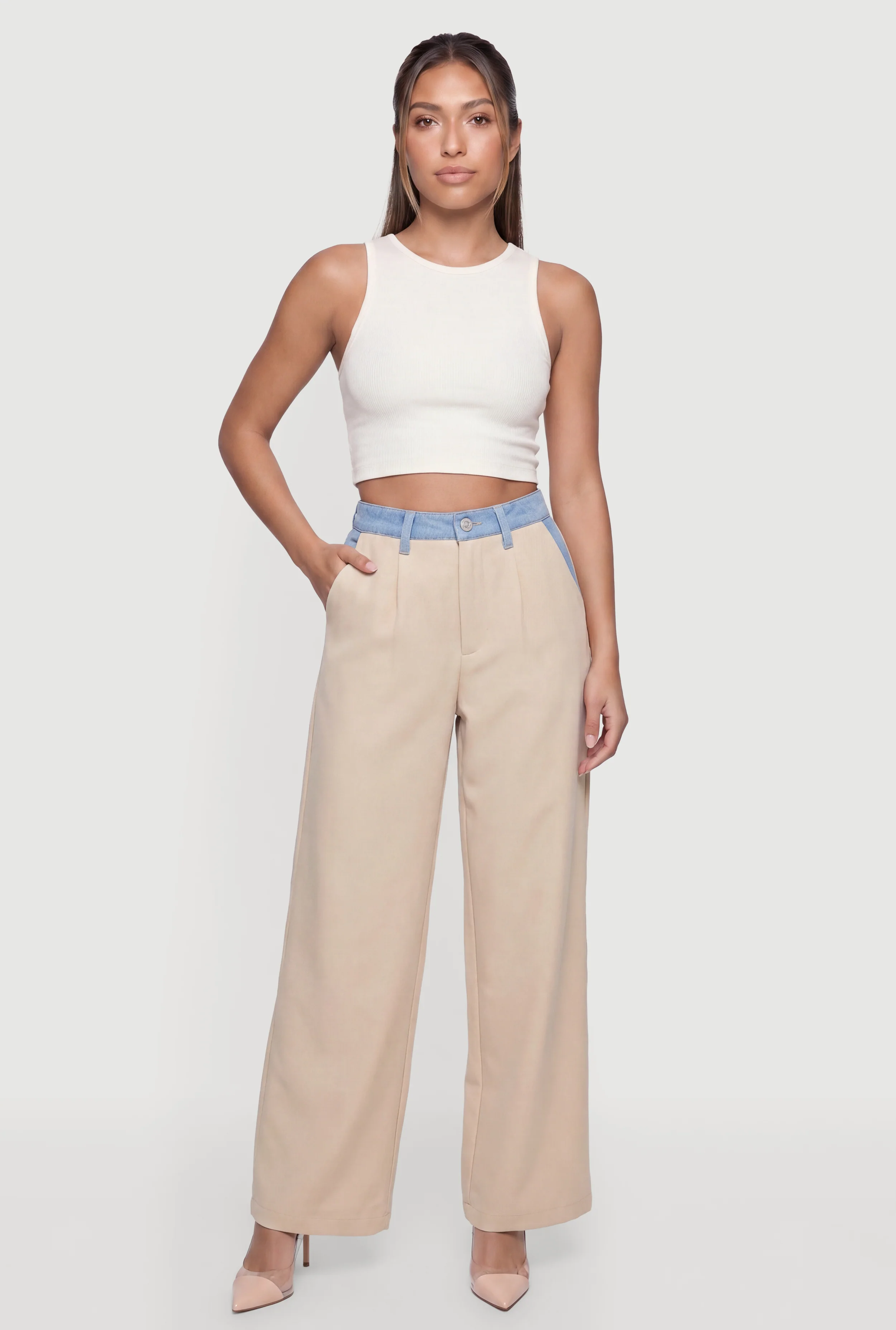 Denim Trim High Waisted Pants