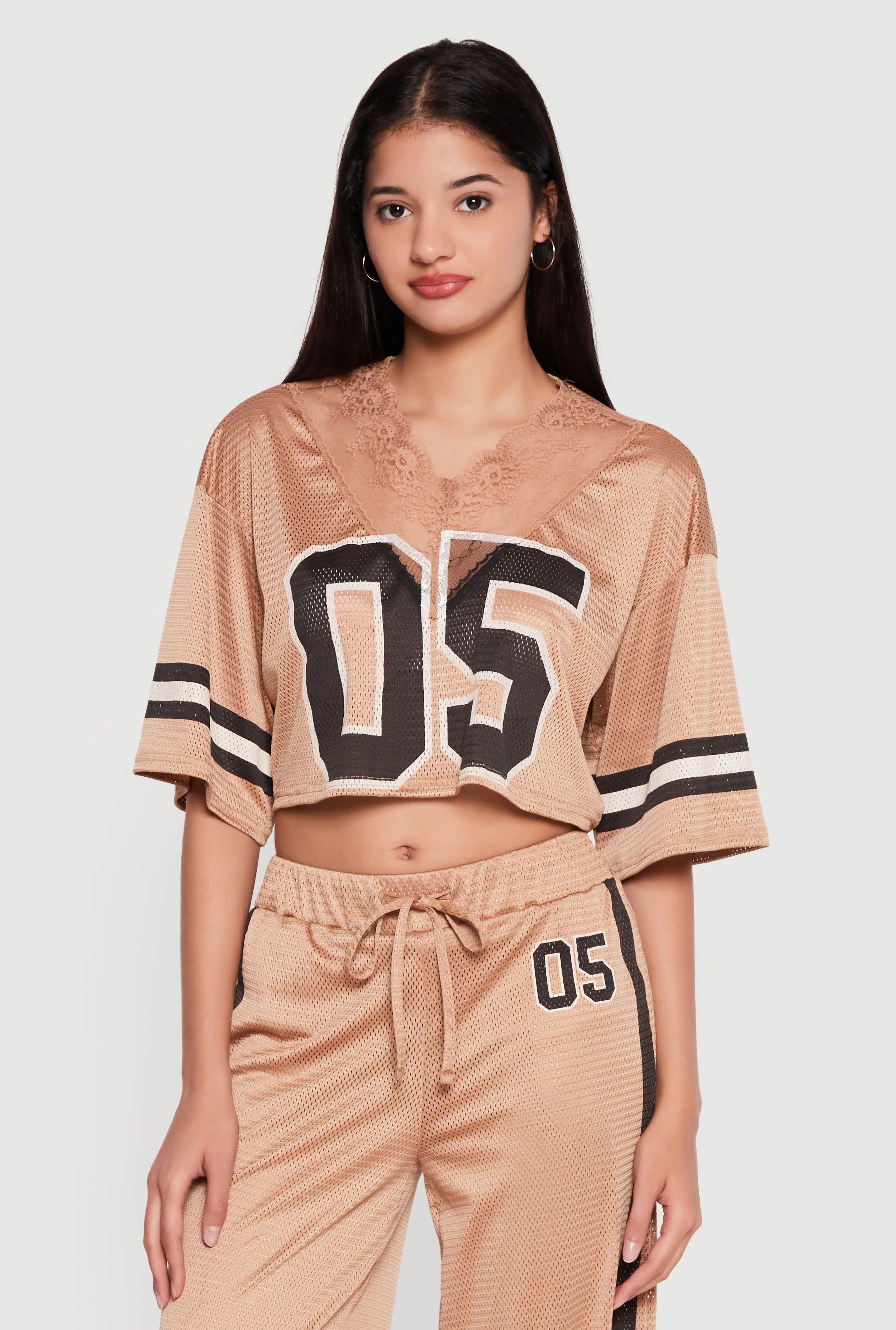 Lace Trim 05 Graphic Cropped Mesh Jersey