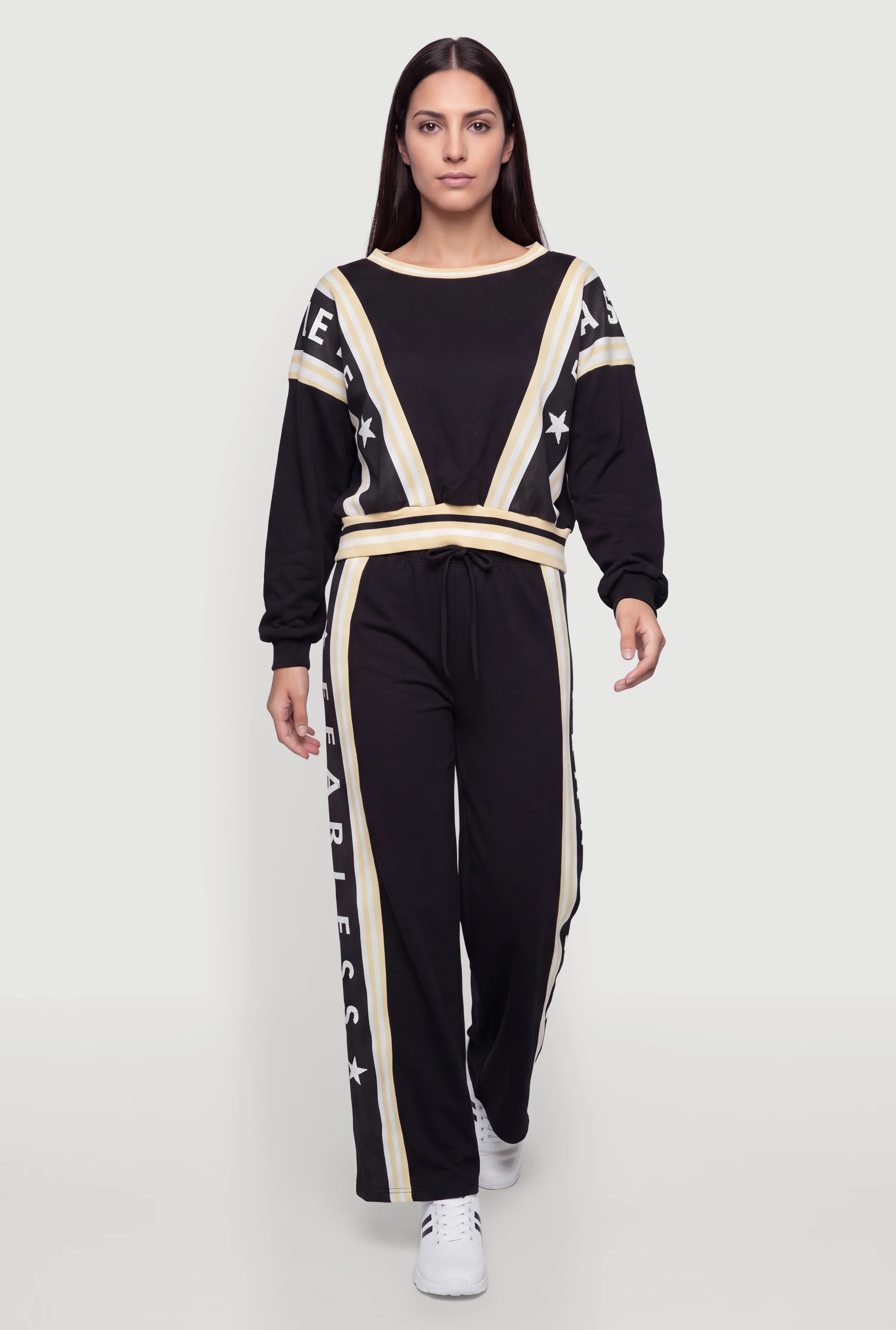 Fearless Graphic Side Stripe Wide Leg Sweatpants