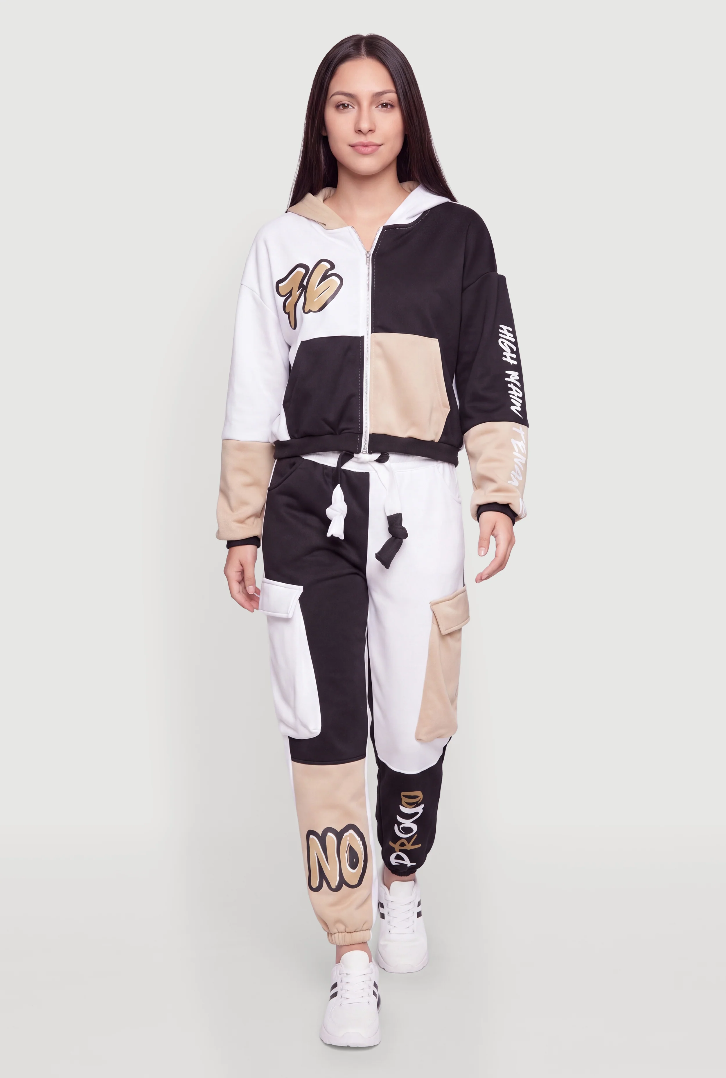 Graphic Color Blocked Cargo Sweatpants