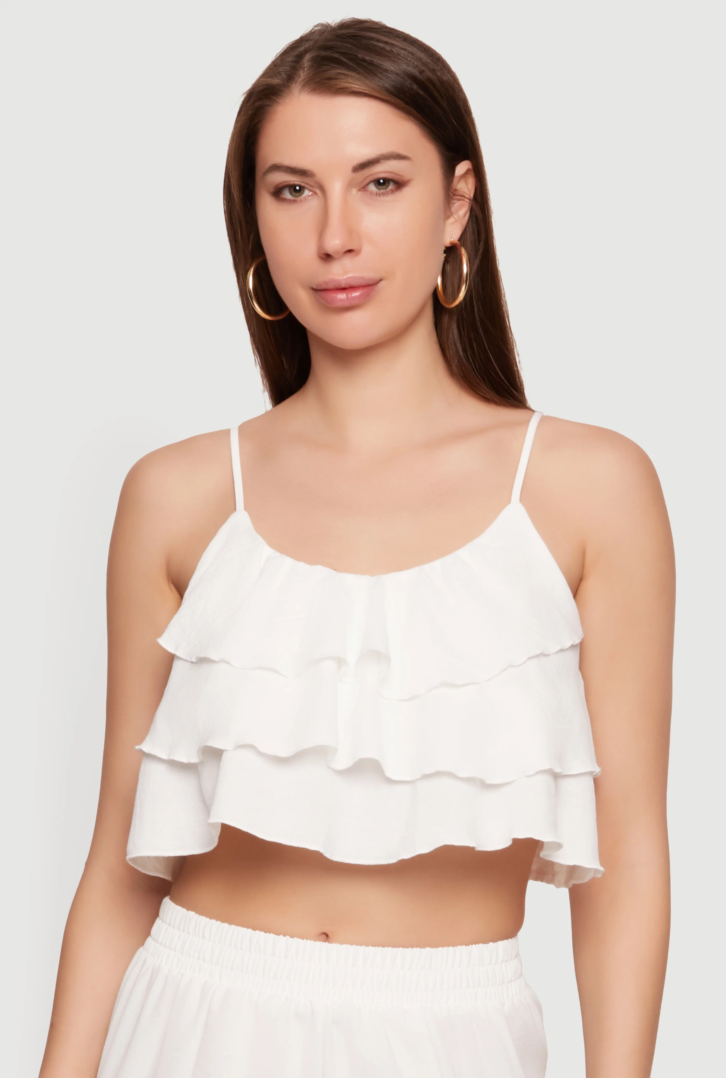 Crepe Knit Ruffle Tiered Smocked Back Crop Top