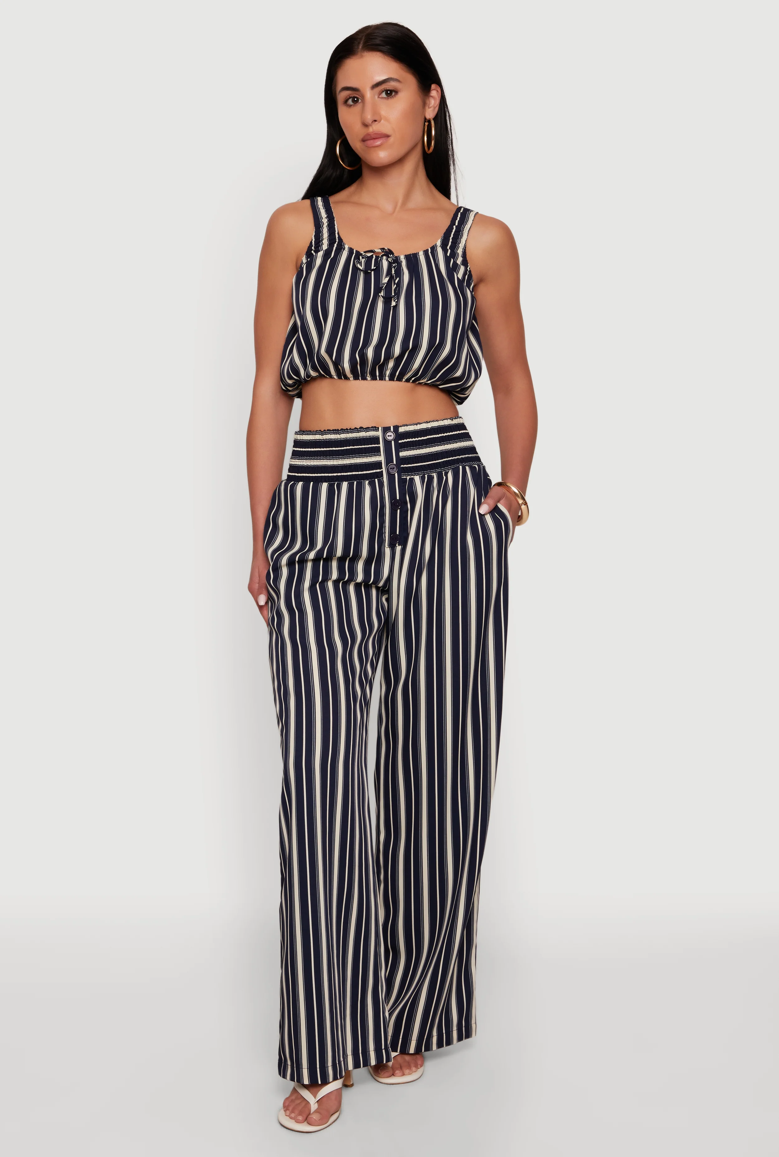 Smocked High Waisted Striped Palazzo Pants