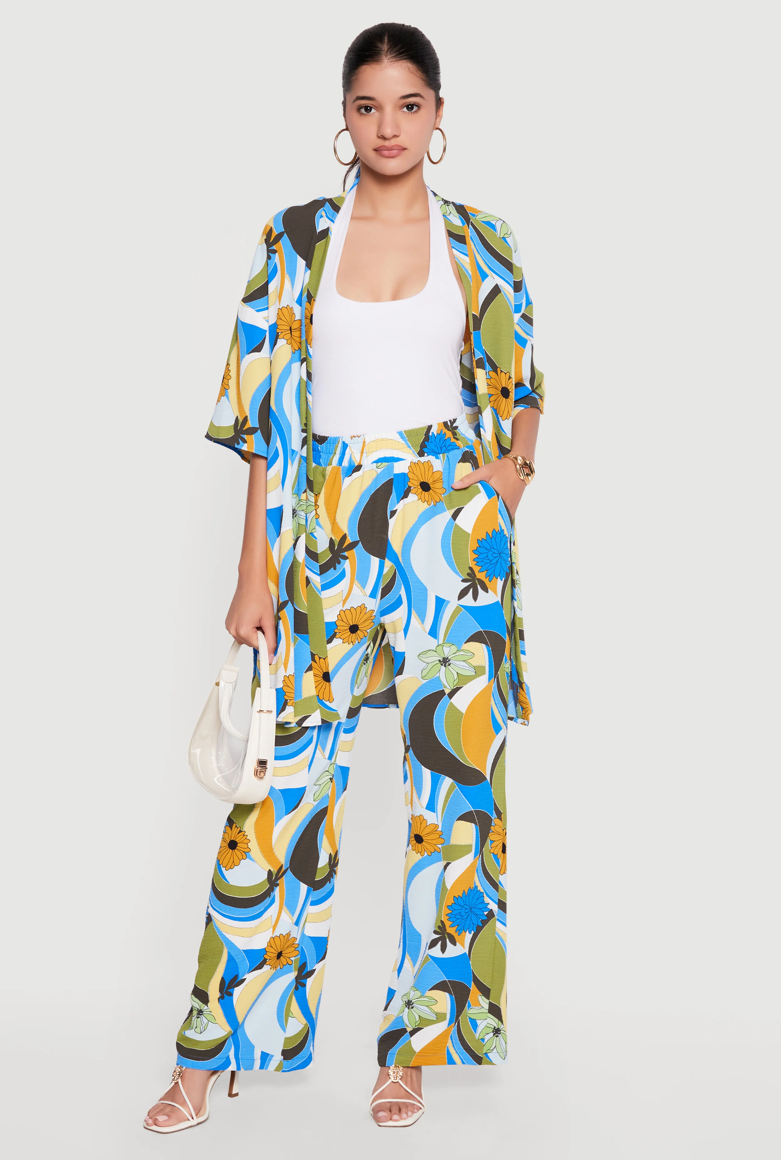 Patterned Smocked Waist Crepe Knit Casual Pants