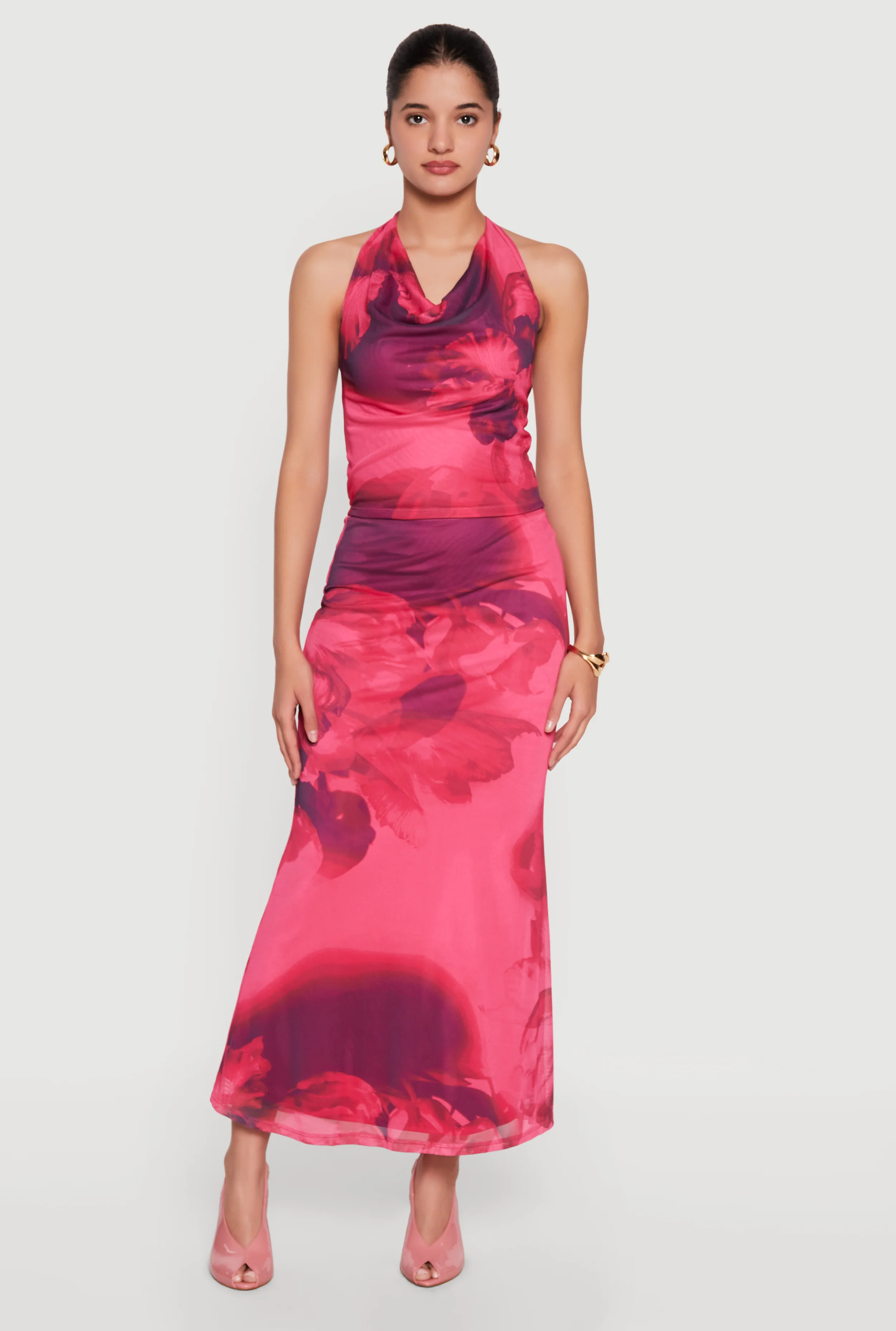 Floral Mesh Maxi Mermaid Skirt
