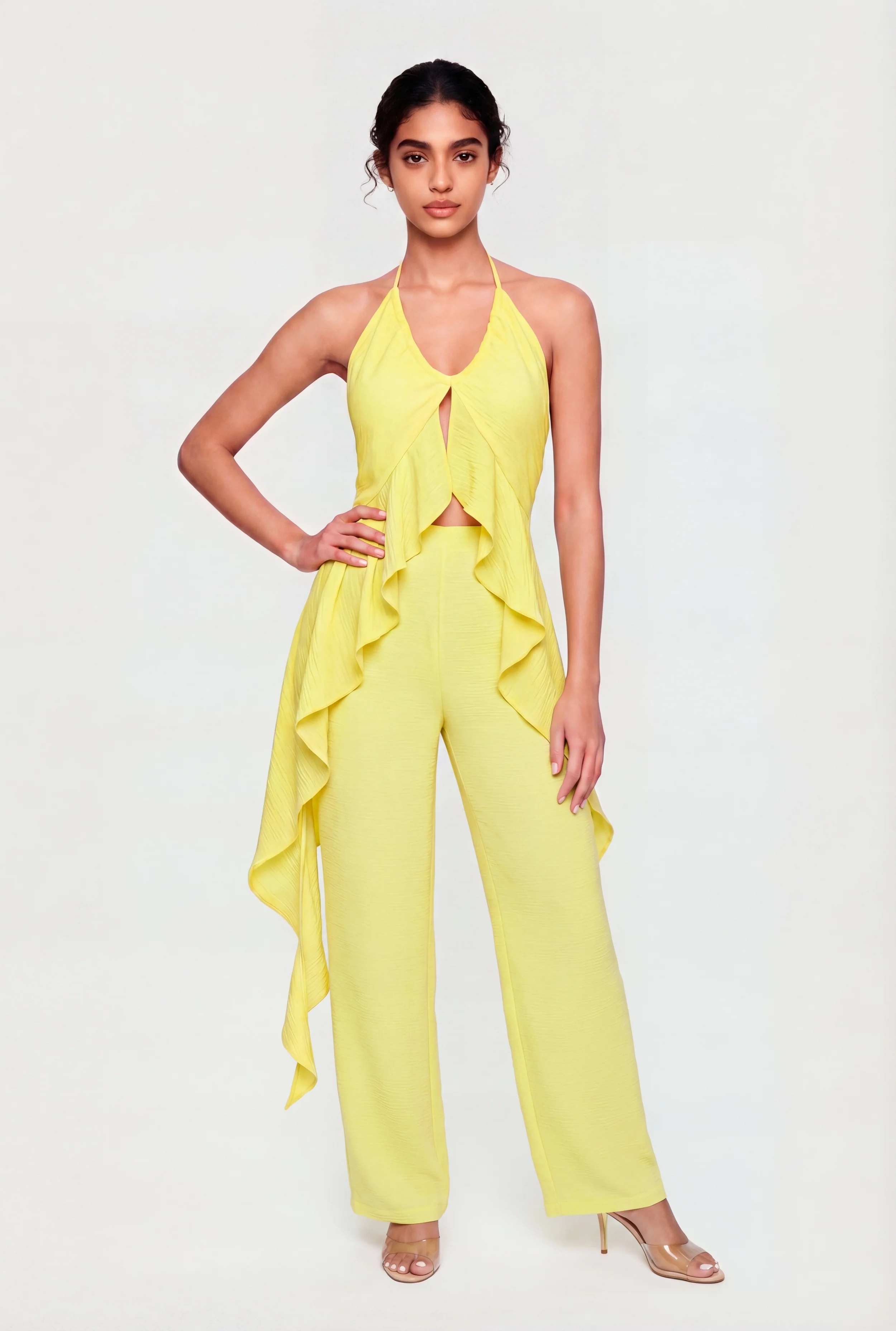 Crepe Knit High Waisted Pull On Pants