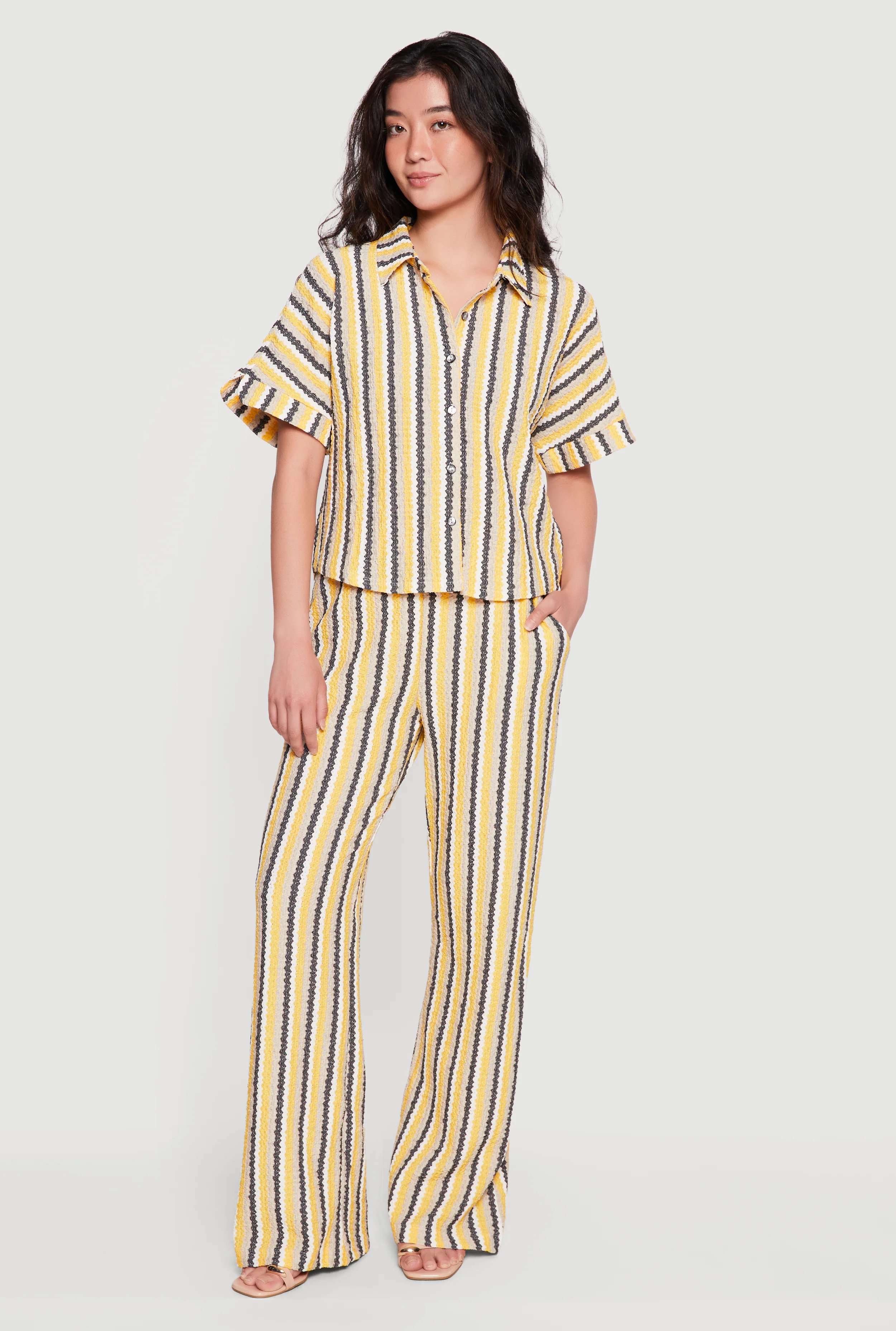 Textured Knit Boho Striped Pants
