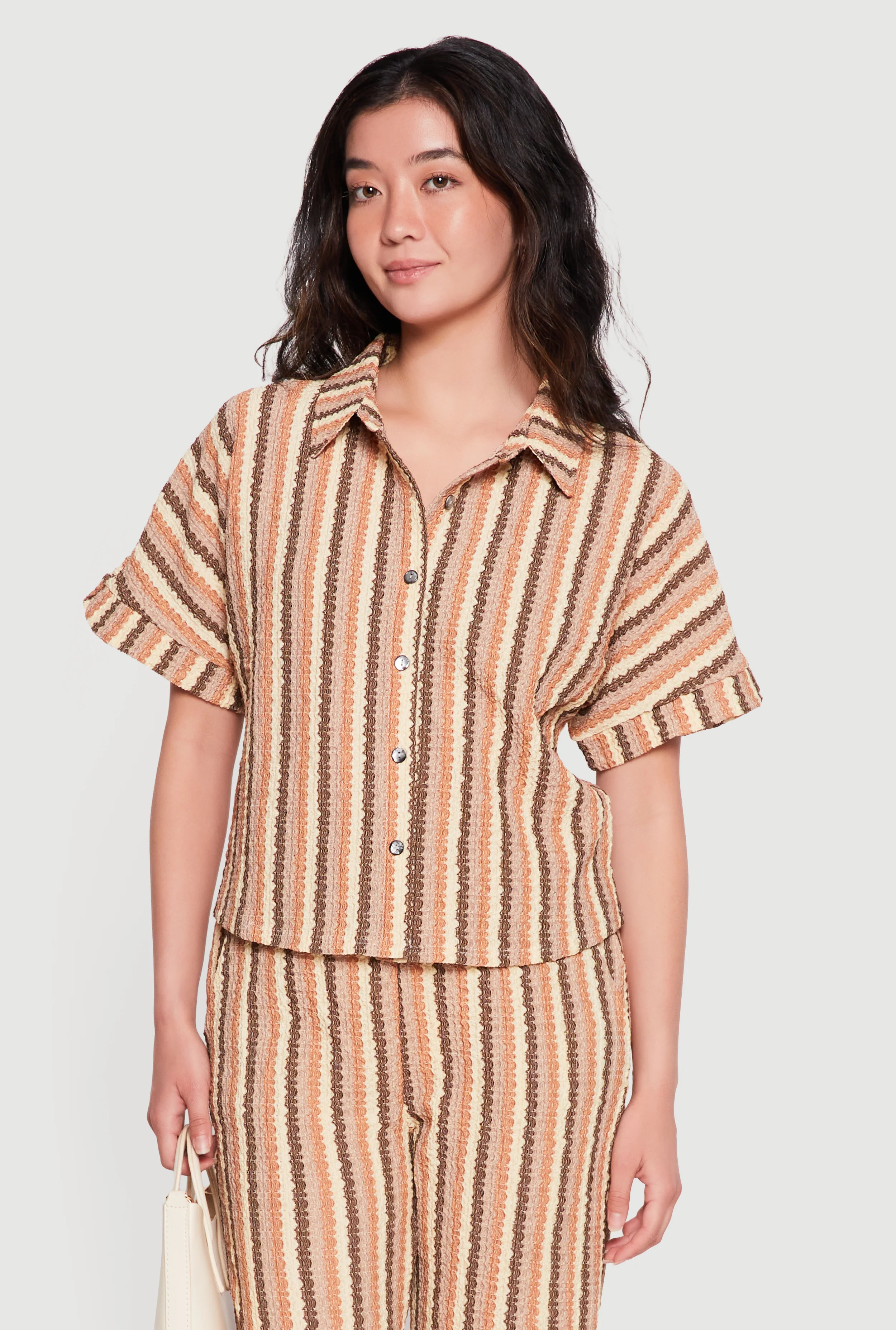 Textured Knit Boho Striped Shirt