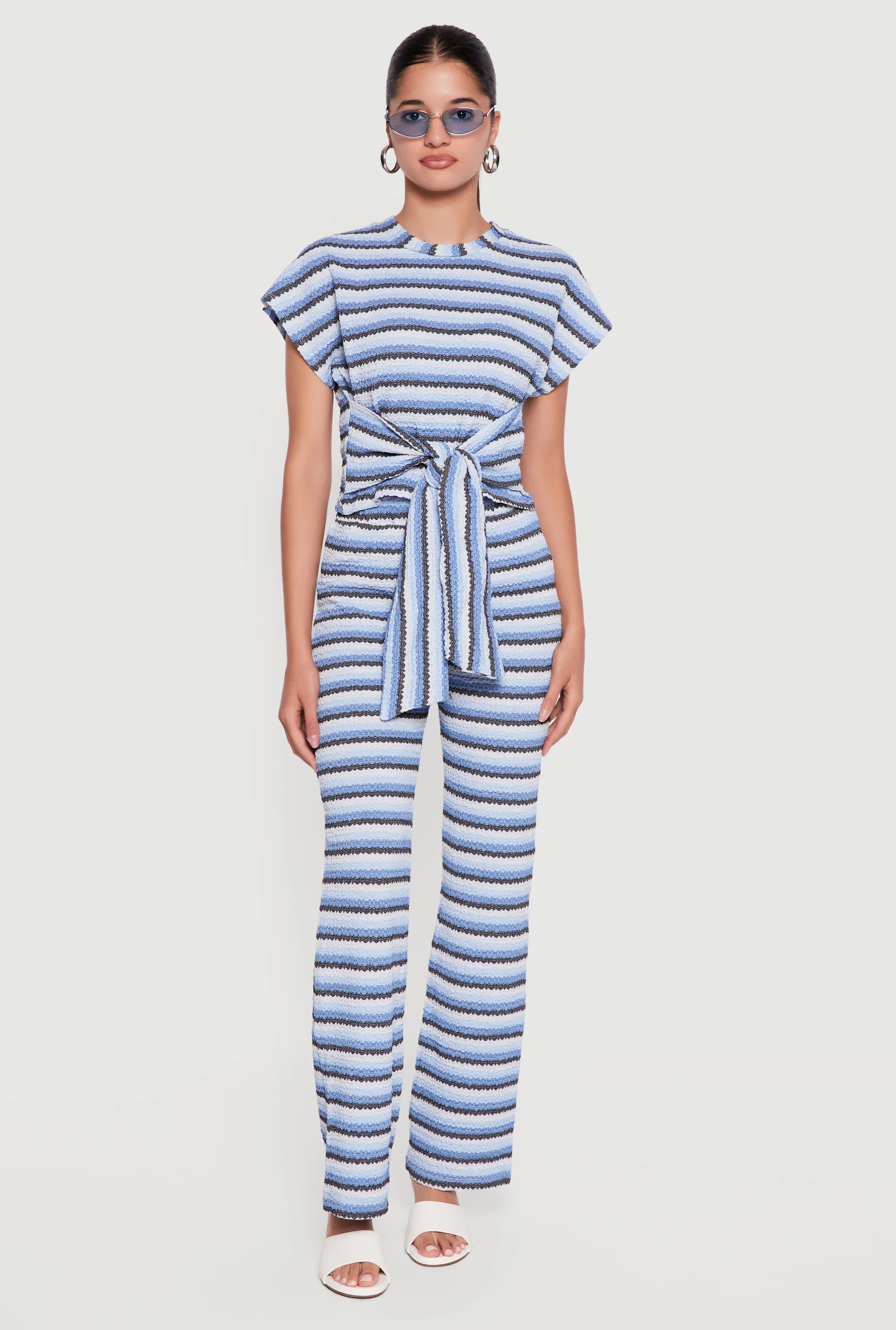 Striped Textured Knit Boot Cut Casual Pants