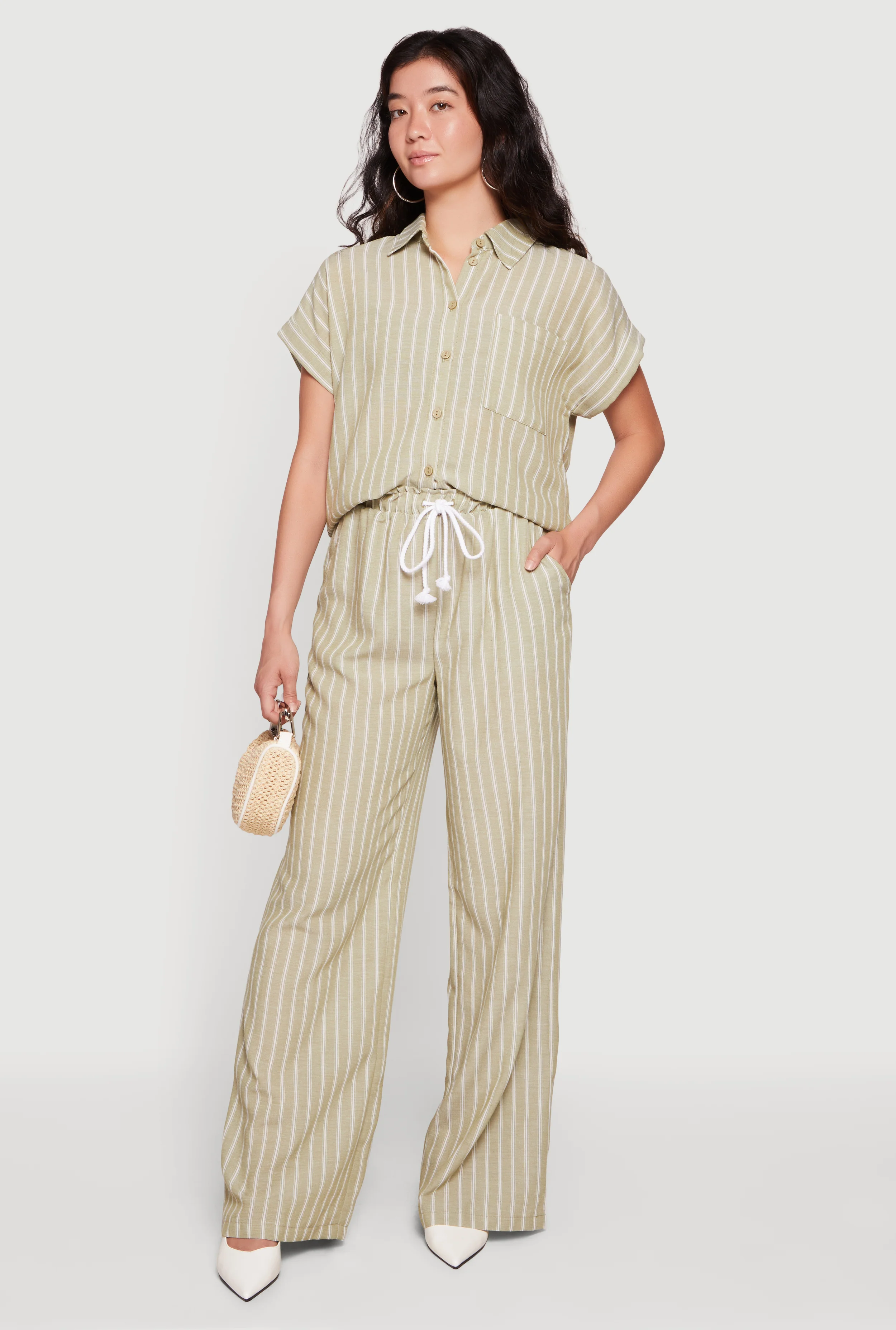 Pinstripe High Waisted Wide Leg Pants
