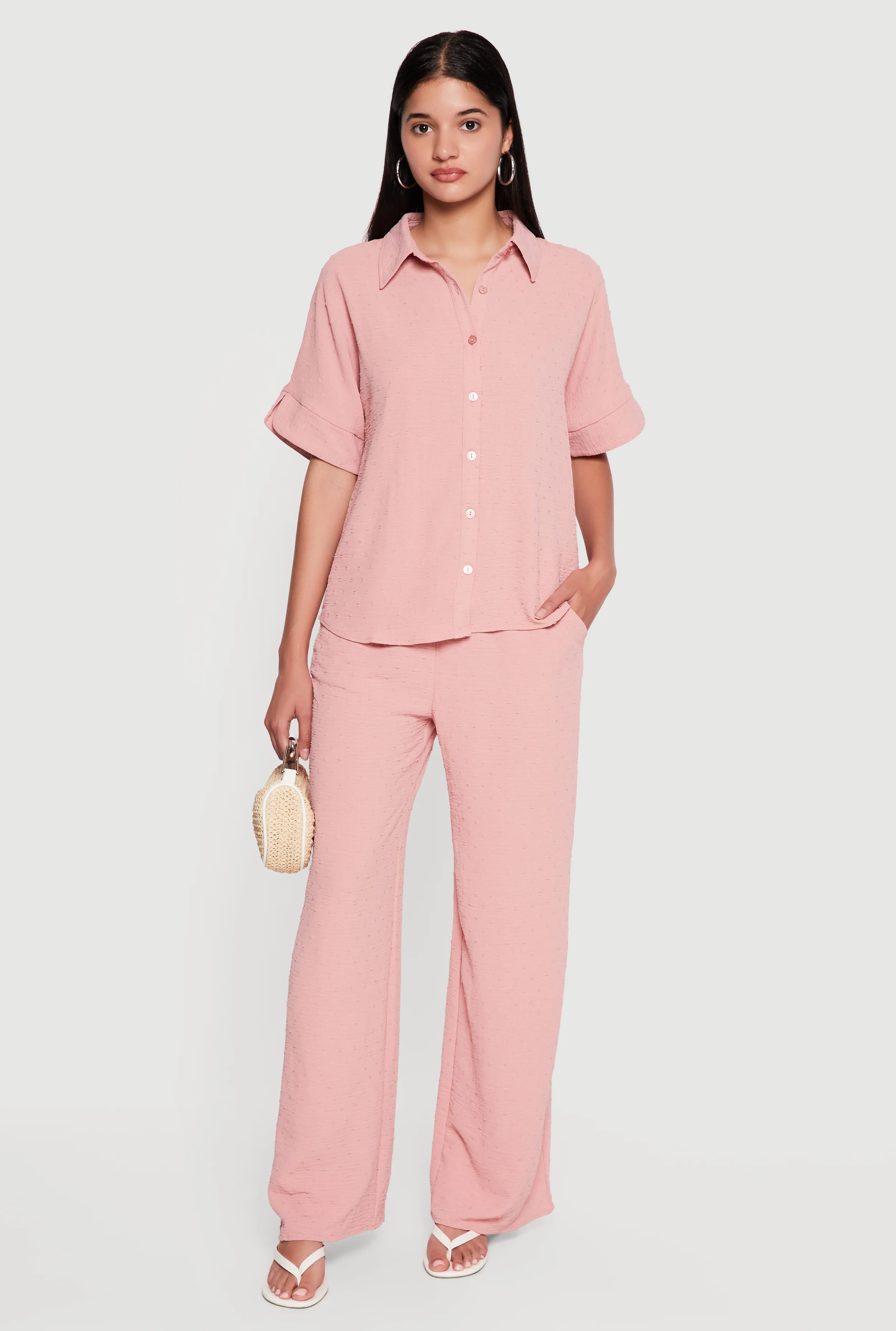 Crepe Knit Swiss Dot High Waisted Pants