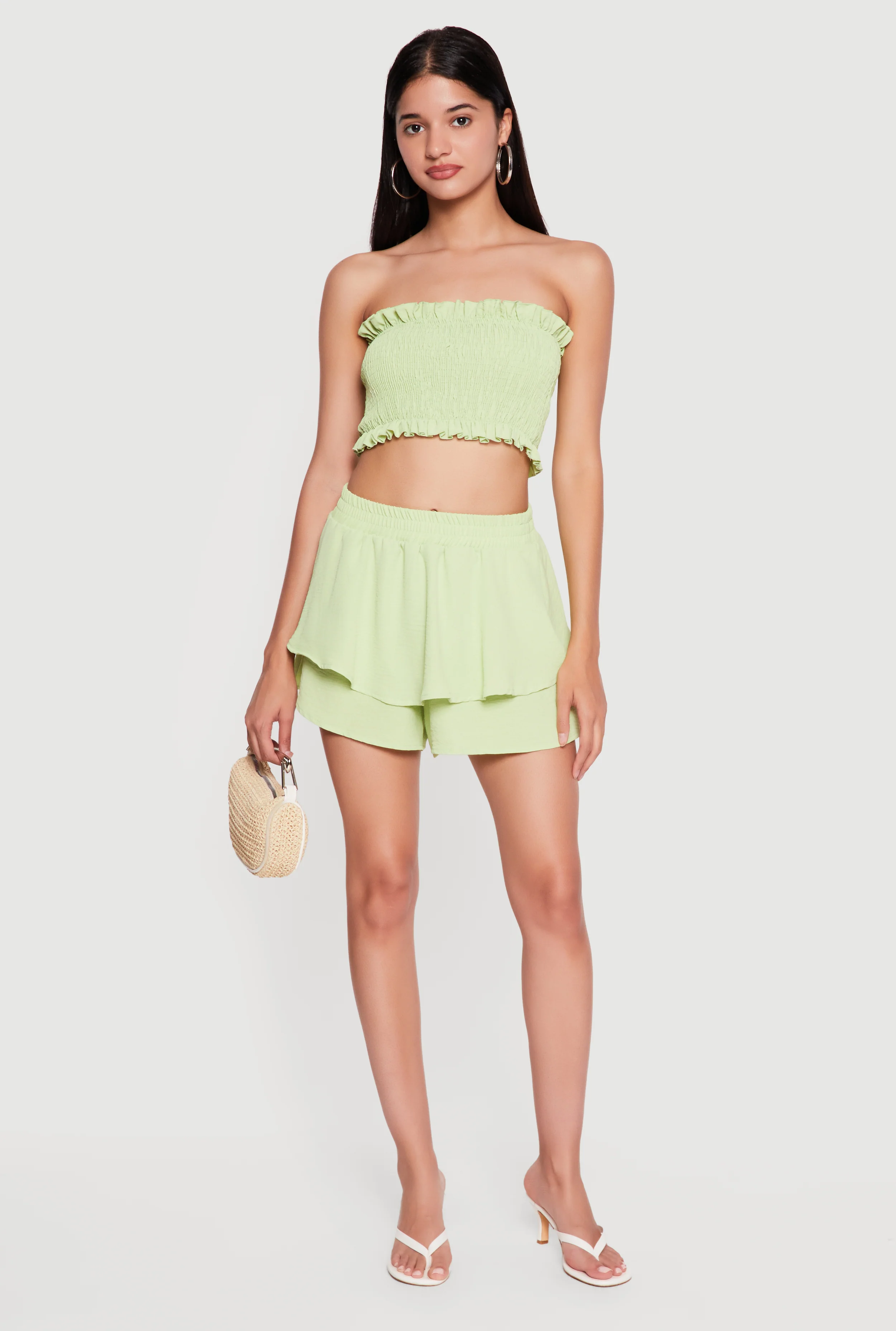 Crepe Knit Ruffle Tiered Shorts