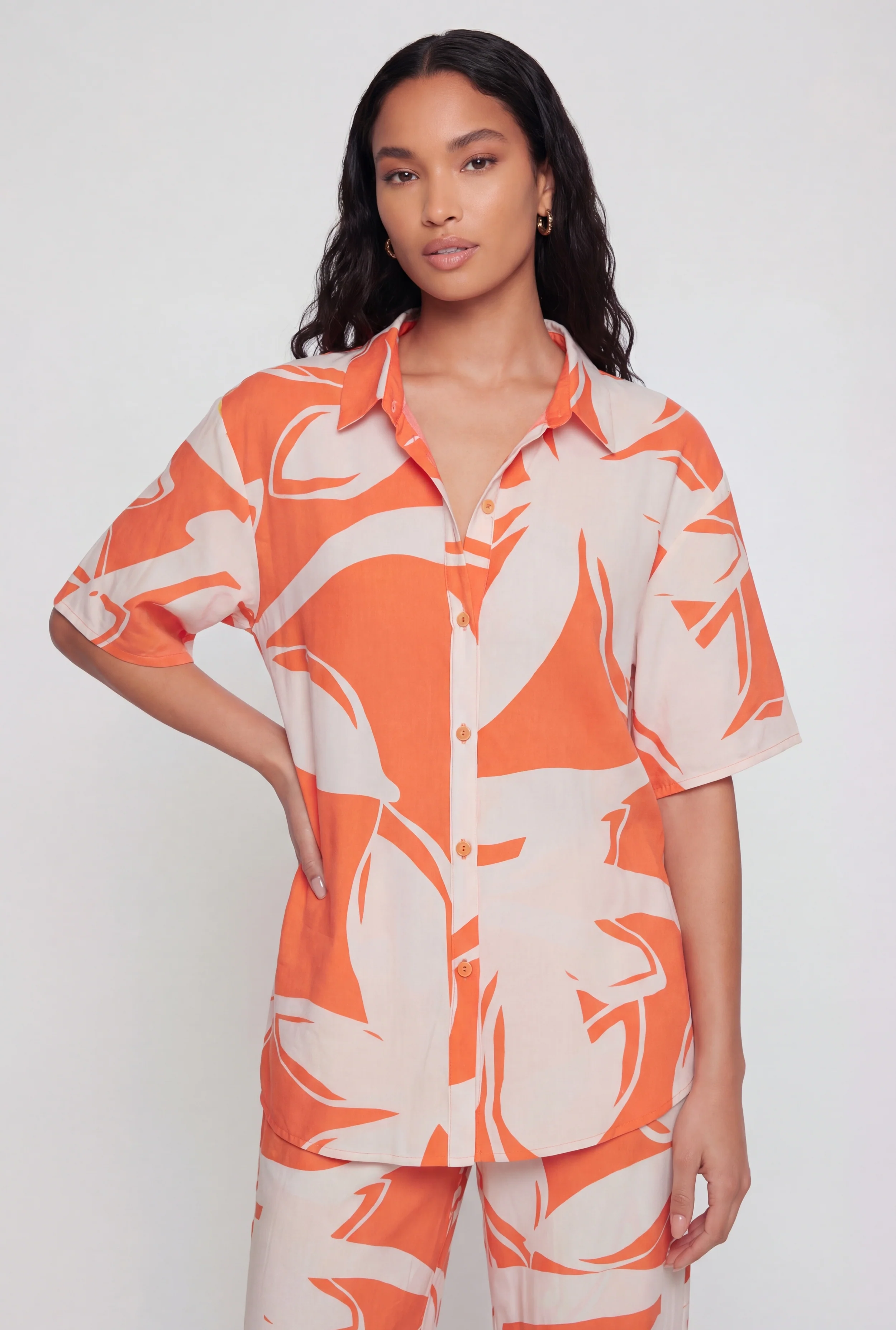 Crepe Knit Floral Button Front Shirt