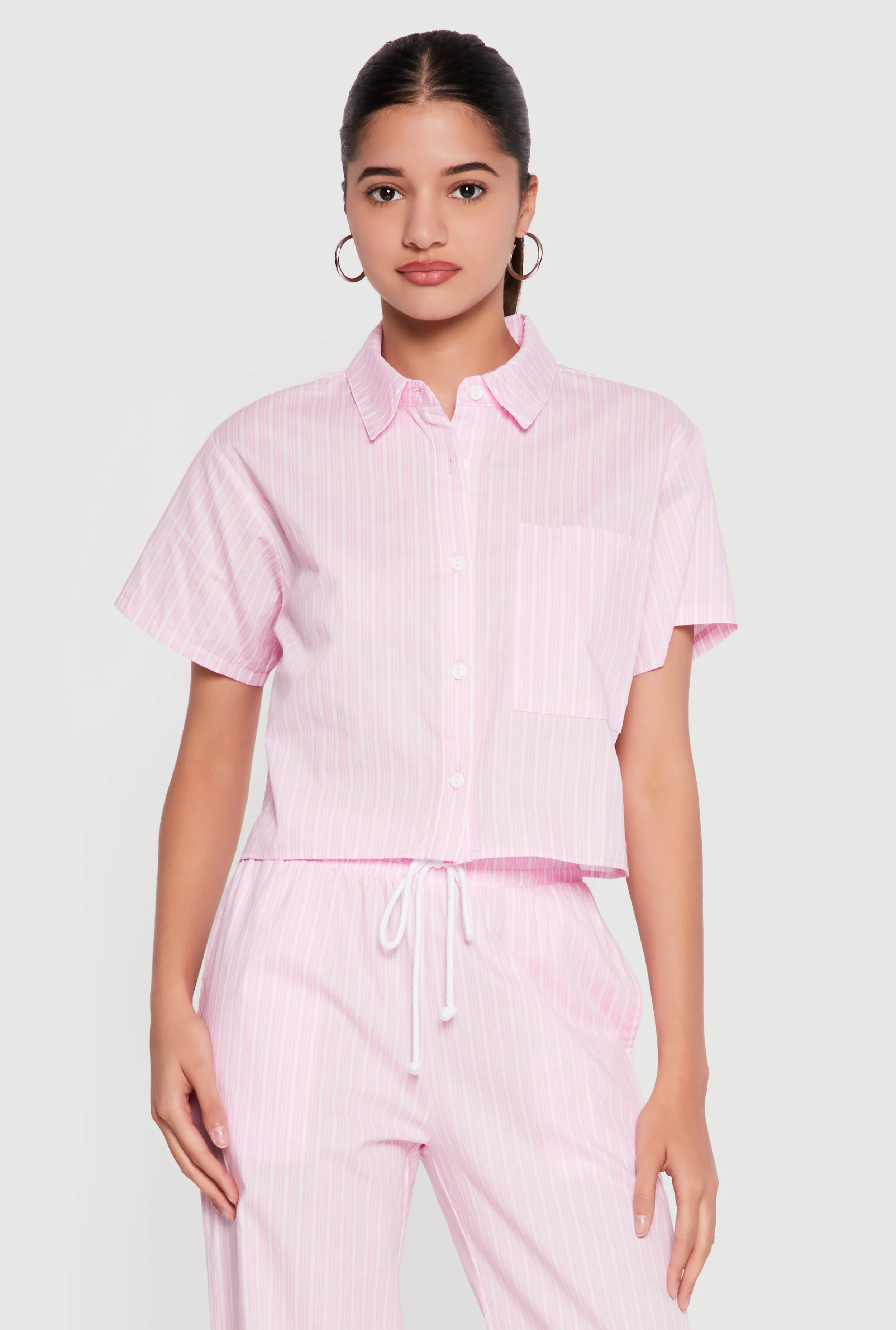 Pinstripe Short Sleeve Button Front Shirt
