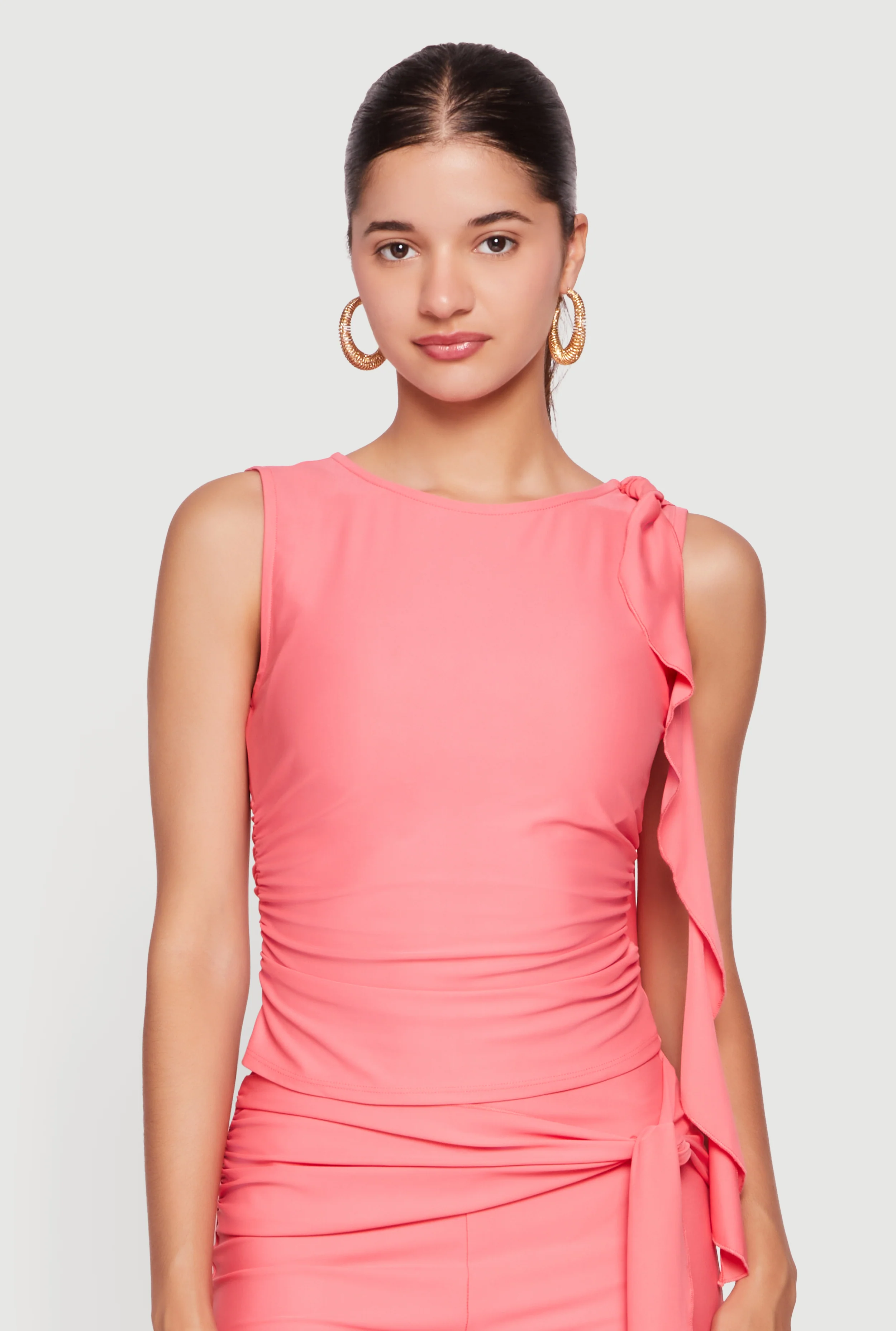 Sleeveless High Neck Blouse with Ruffle Detail