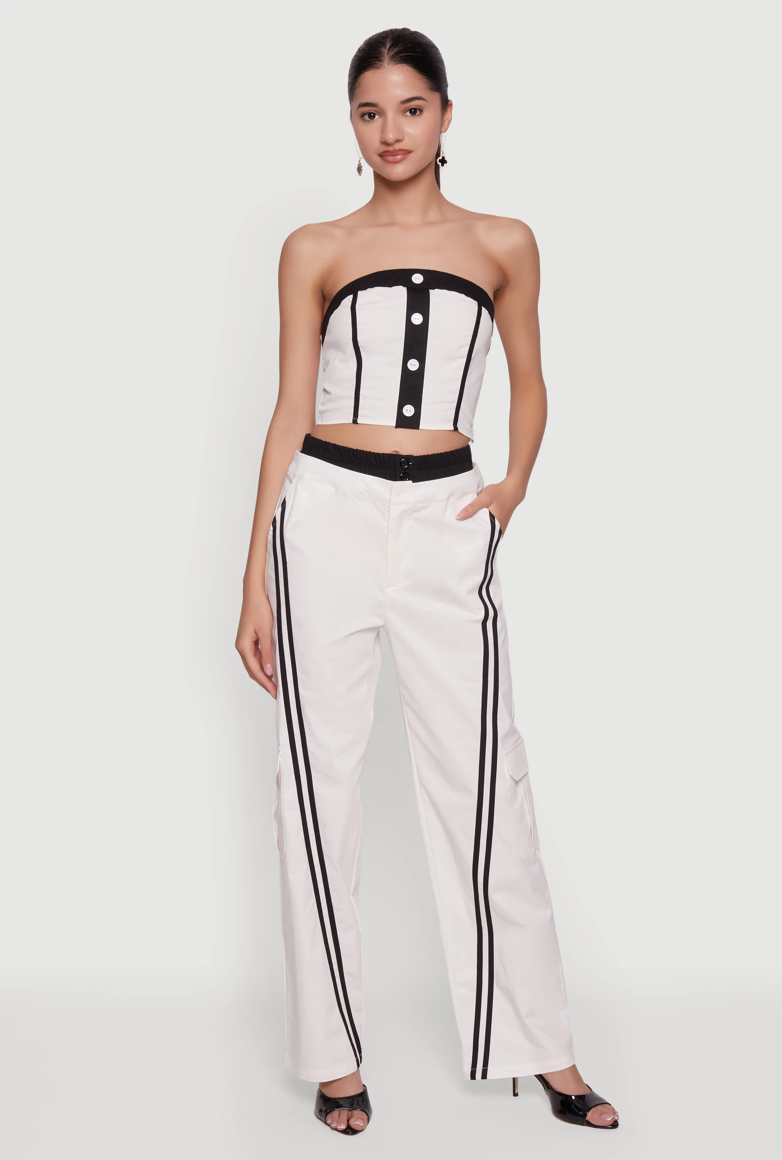 Varsity Stripe Detail Straight Leg Cargo Pants