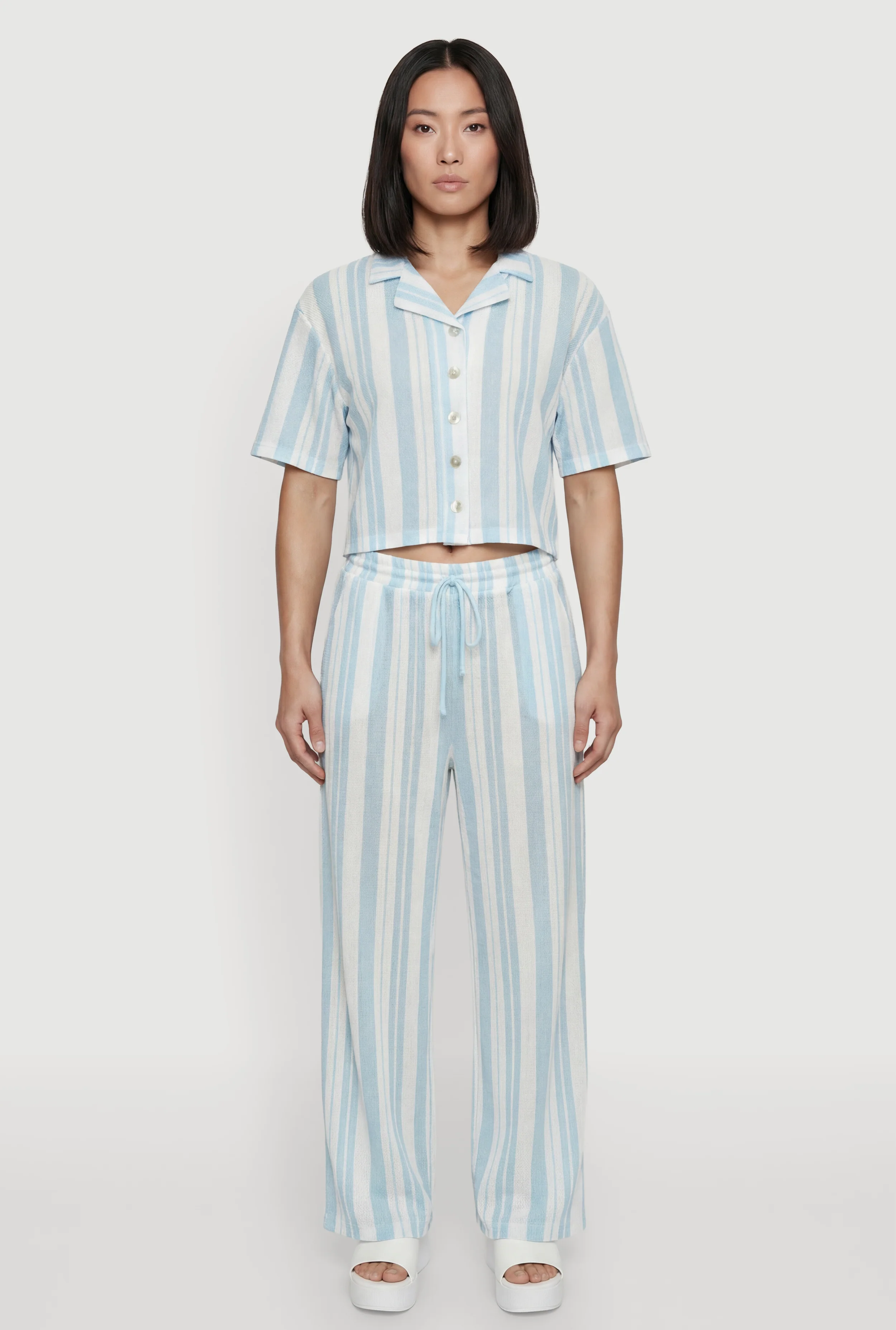 Striped High Waisted Straight Leg Casual Pants