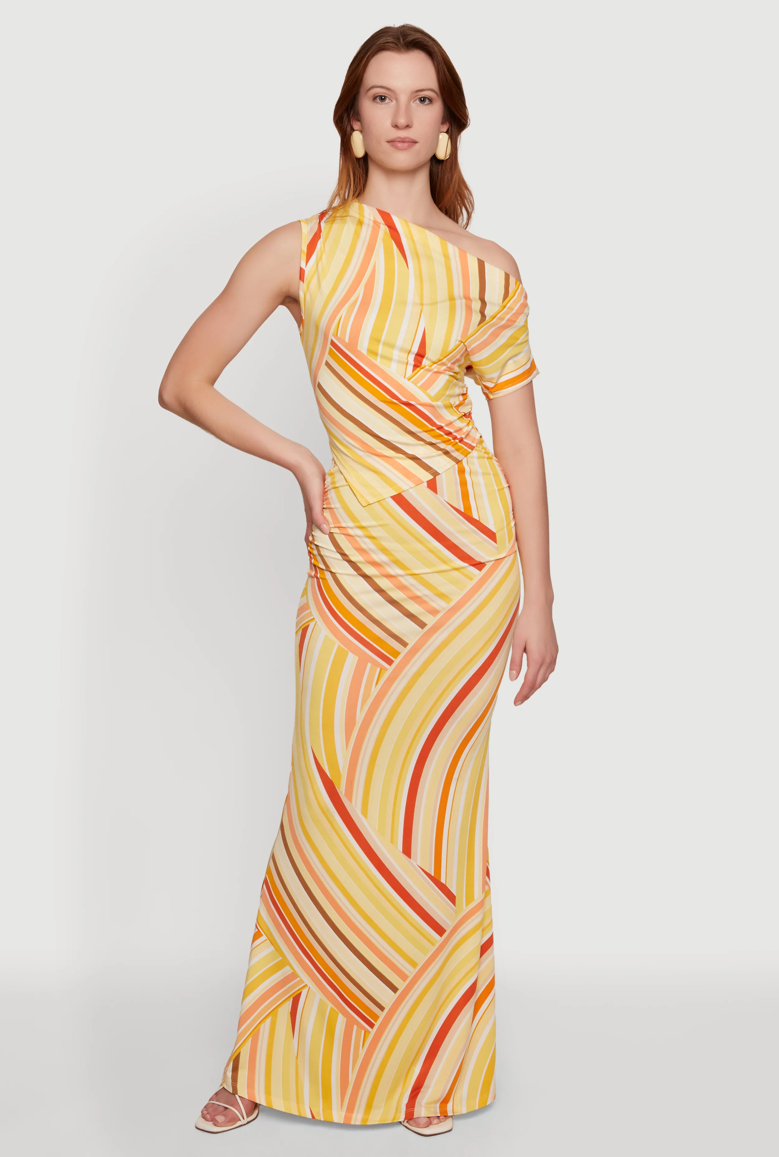 Striped Side Ruched High Waisted Mermaid Skirt