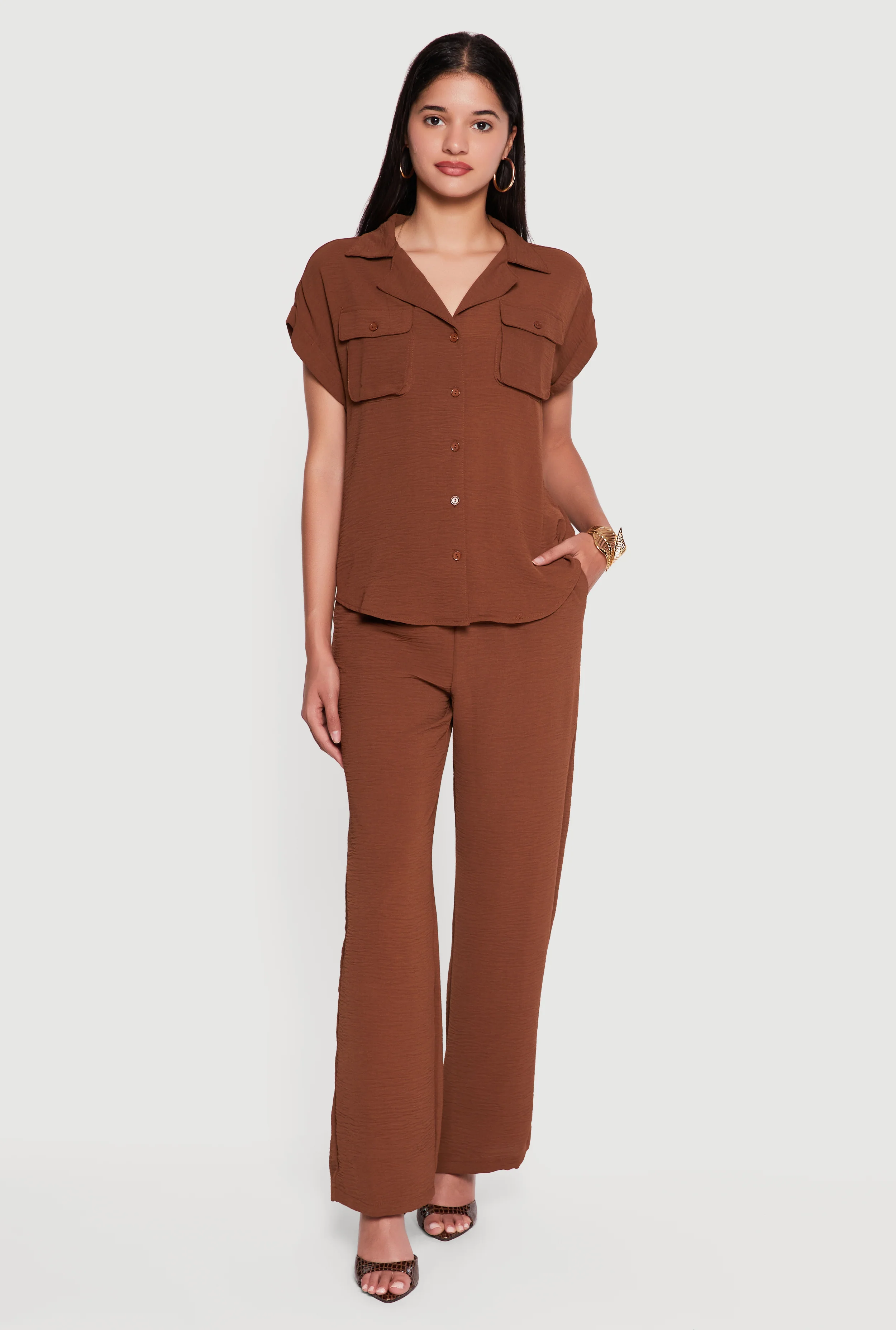 Crepe Knit Drawstring Waist Wide Leg Pants