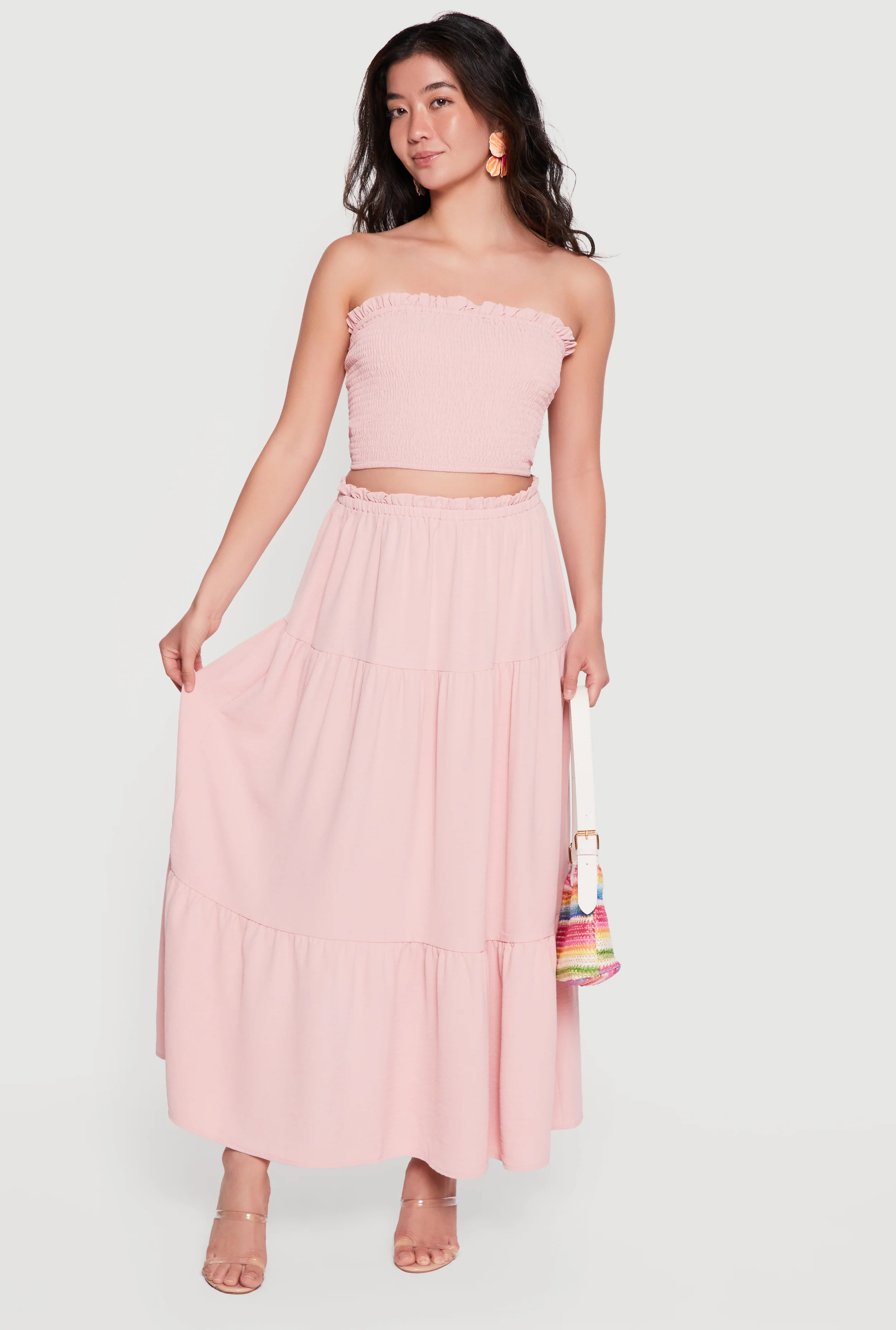 Crepe Knit High Waisted Tiered Skirt