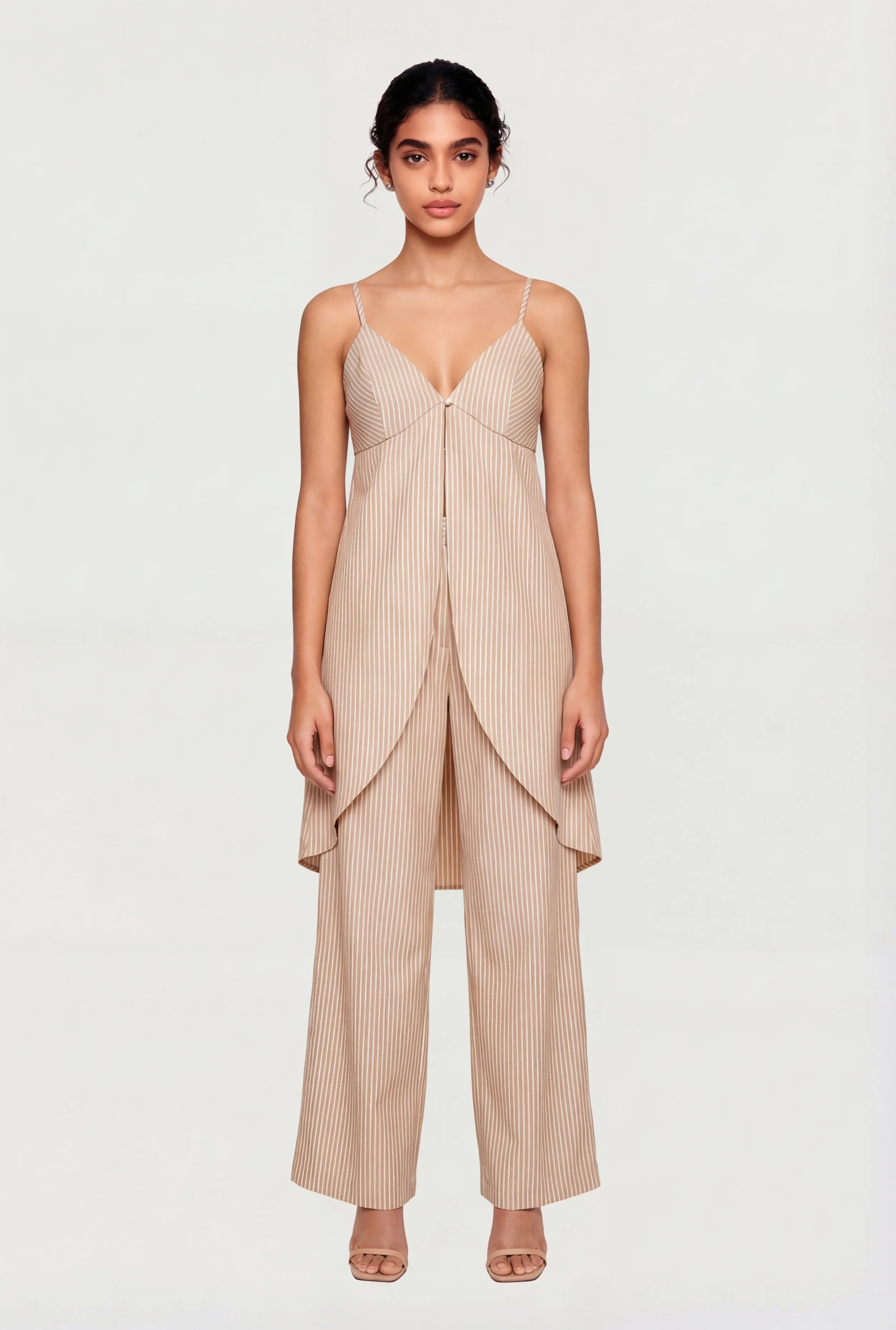 Striped Poplin One Button Flyaway Maxi Cami Top