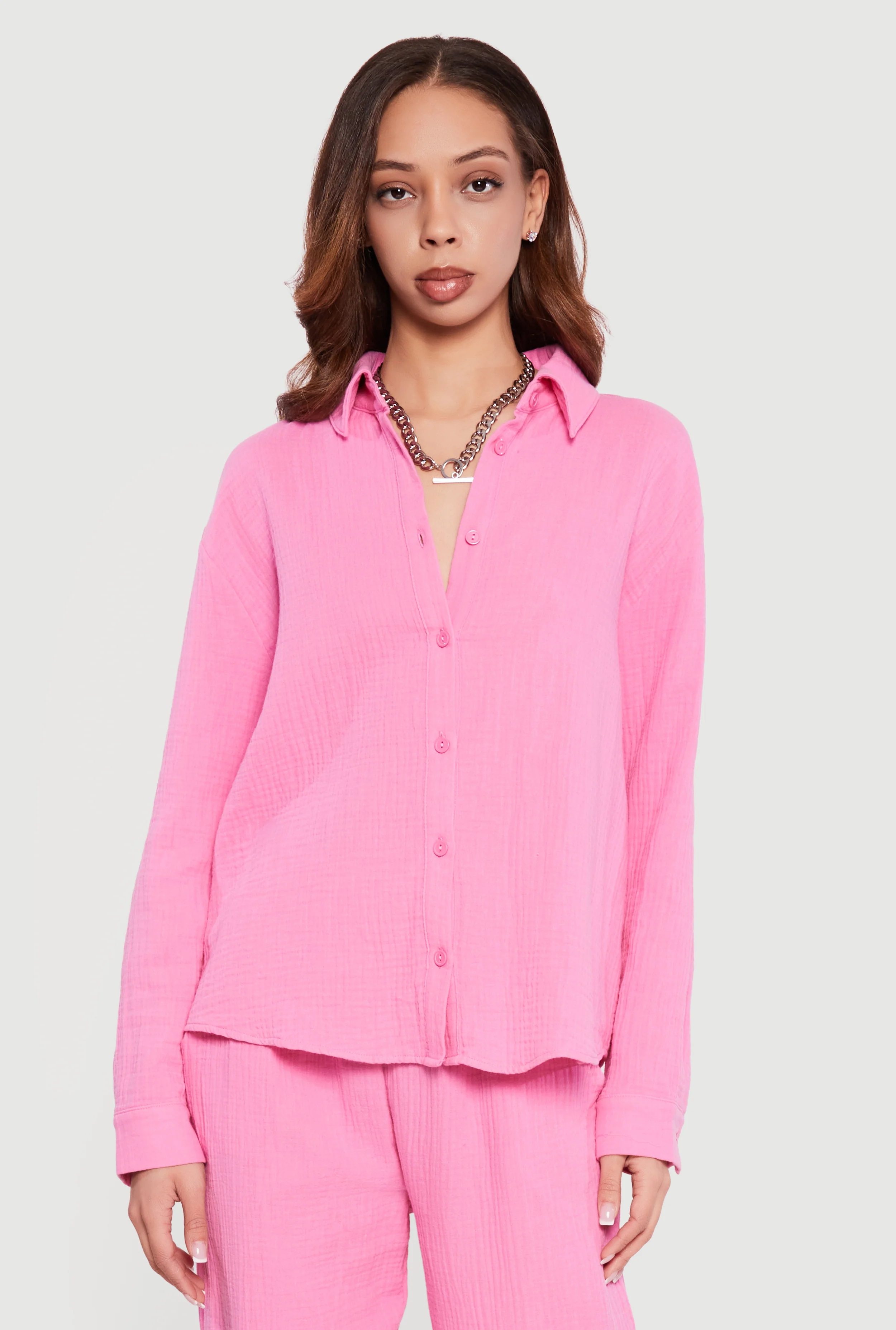 Tie Back Collared Button Front Blouse