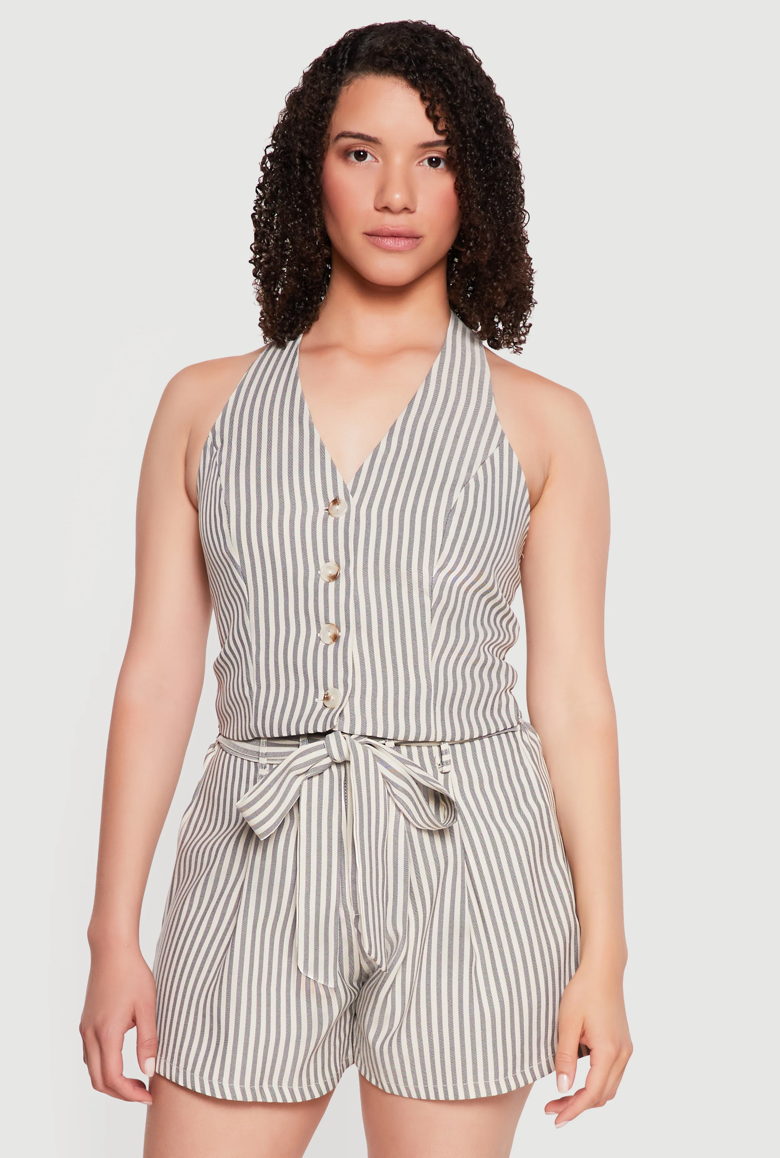 Striped Tie Back Halter Neck Blazer Vest