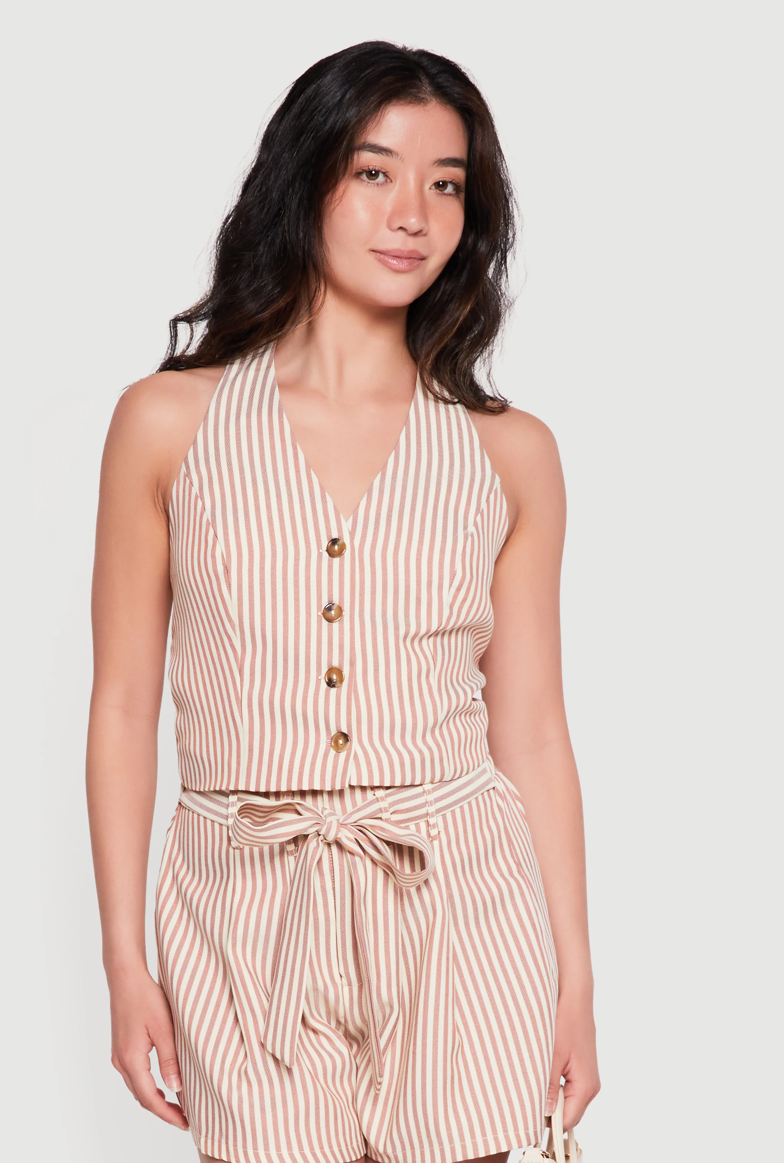 Striped Tie Back Halter Neck Blazer Vest