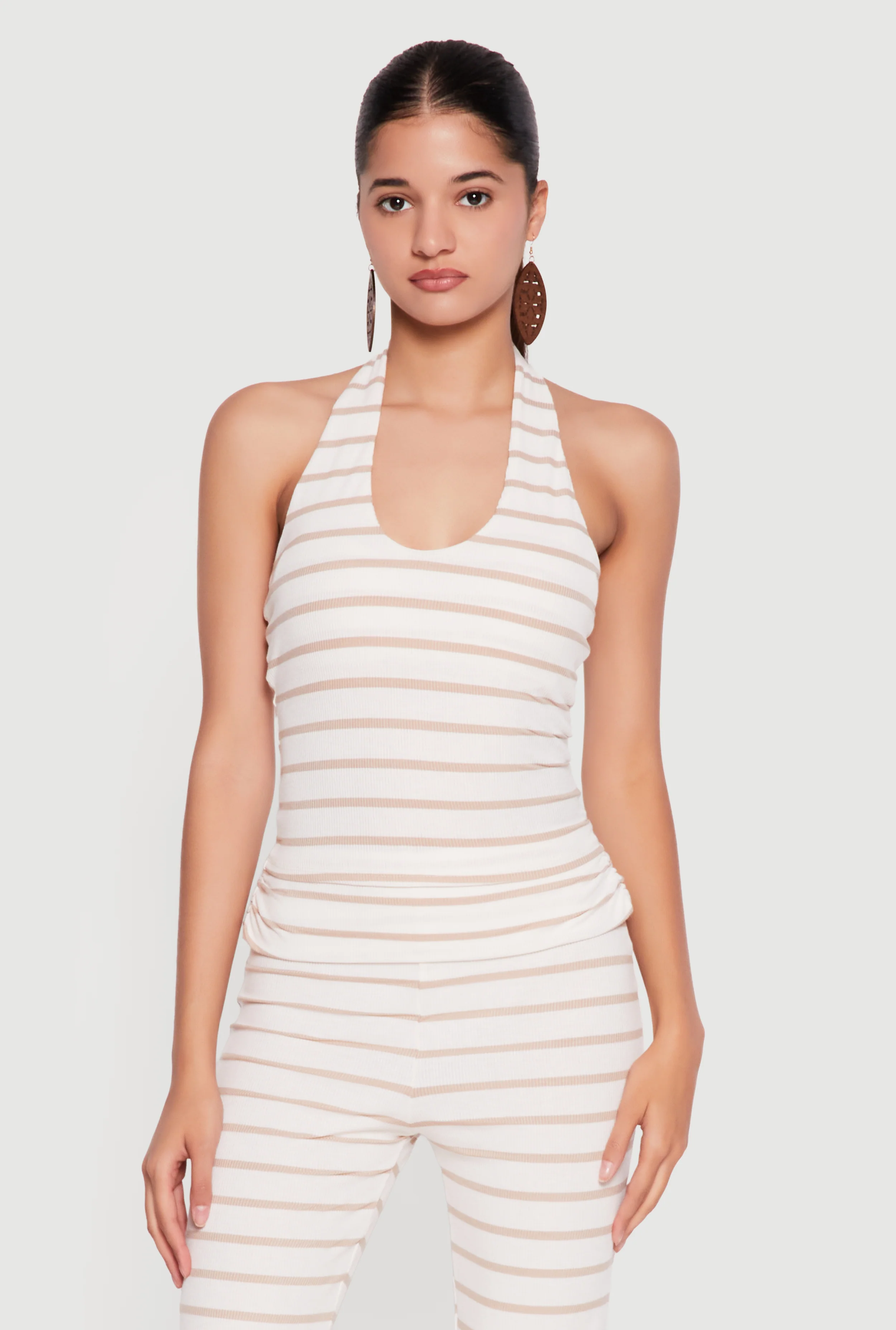 Striped Ribbed Knit Halter Top