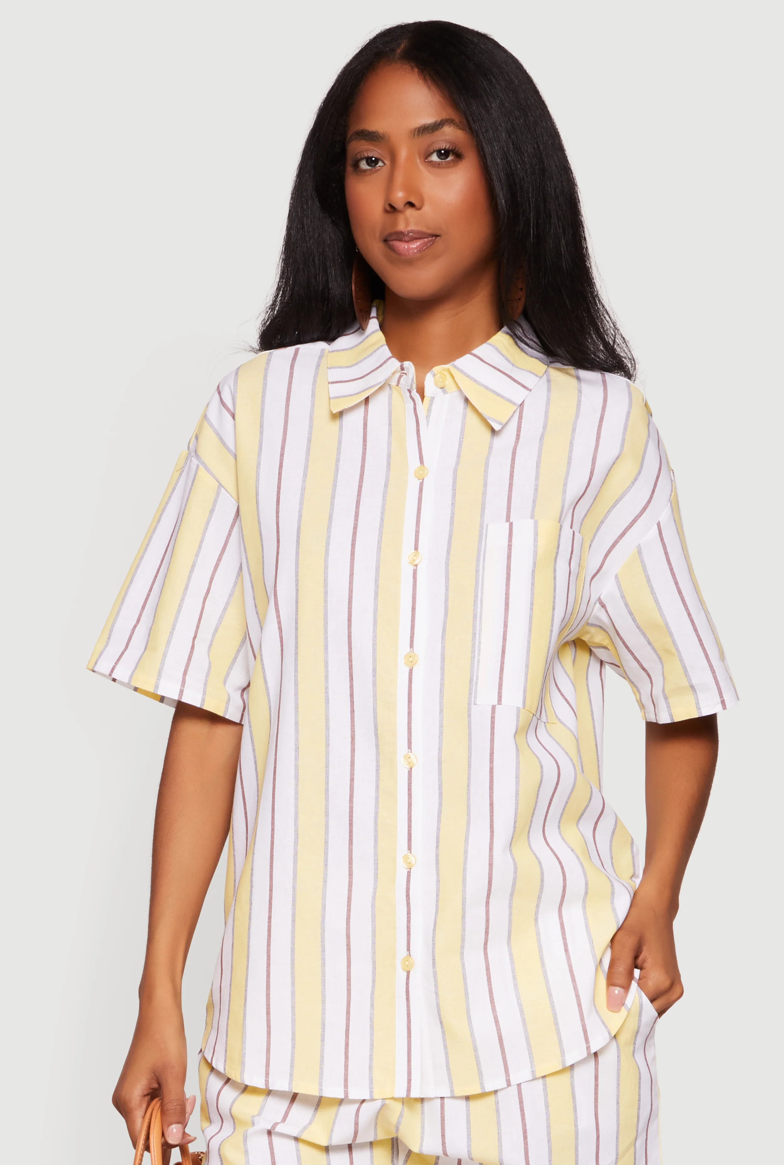 Striped Button Front Short Sleeve Shirt