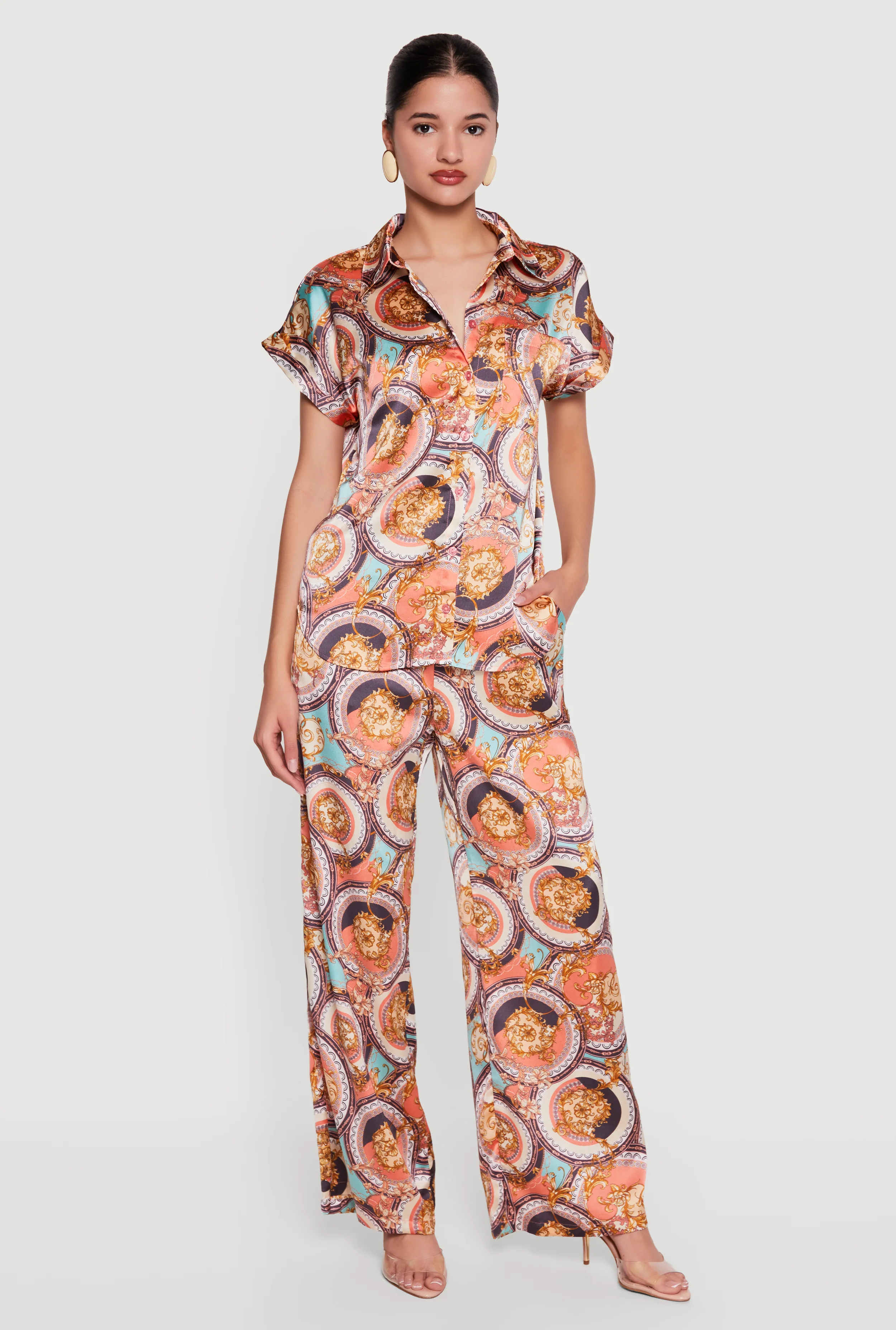 Medallion Status Print Satin Pants